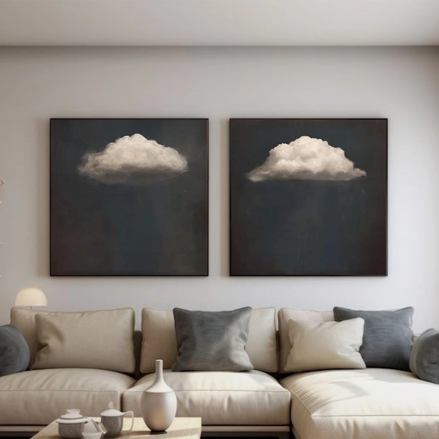 Black and White Sky And Ocean Abstract Wall Art Set of 2 #SO331