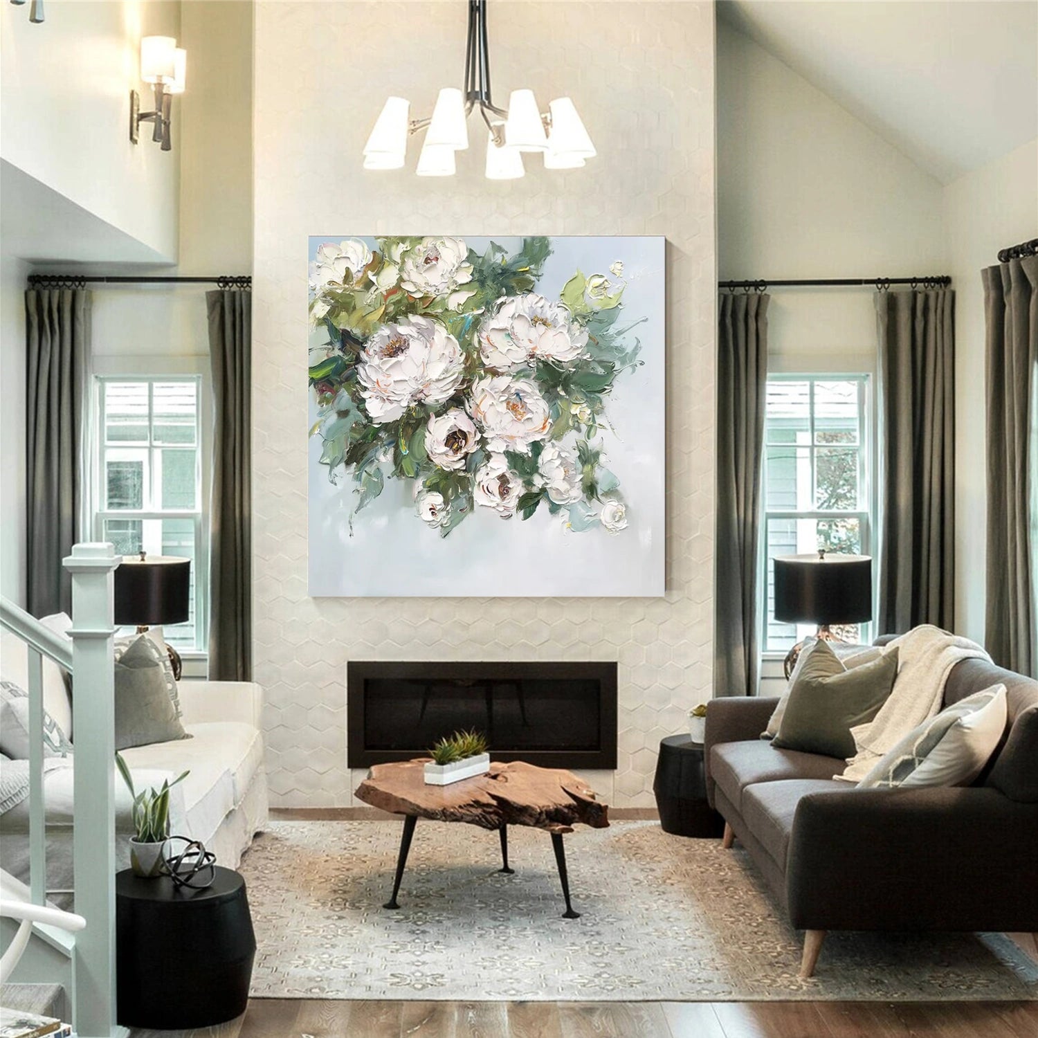 Tree And Flower Abstract Textured Wall Art #TF109