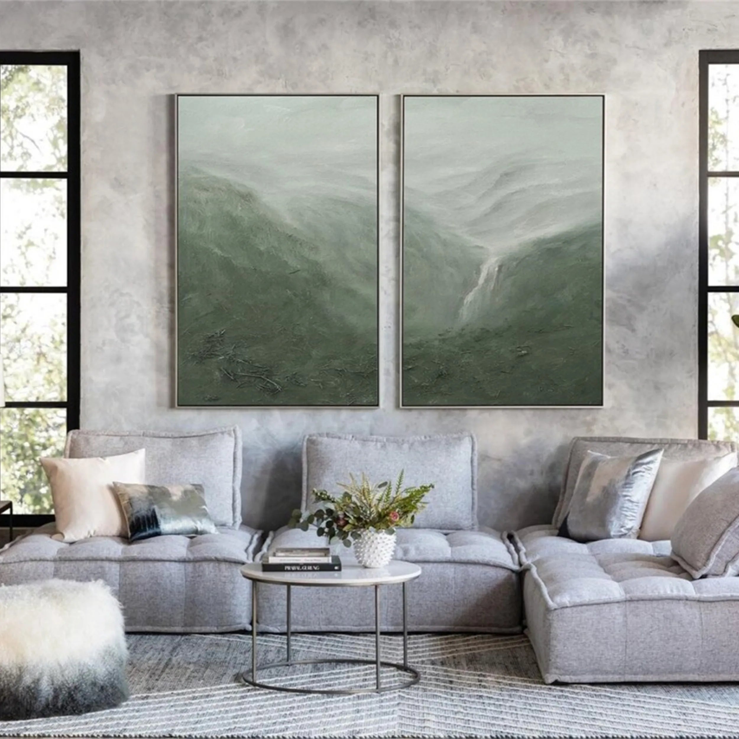 Green Textured Minimalist Wall Art Set of 2 #GT023