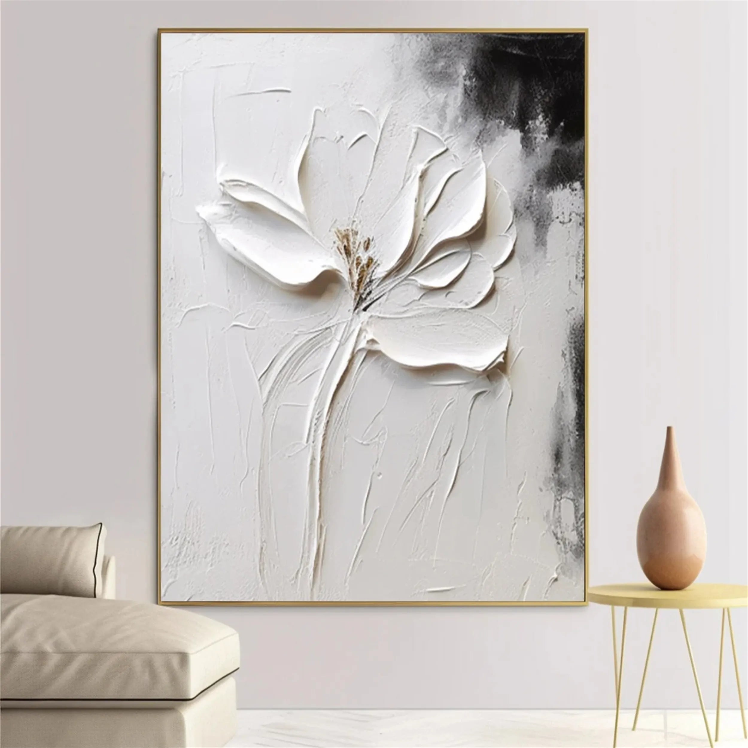 Black and White Tree And Flower Painting #TF006