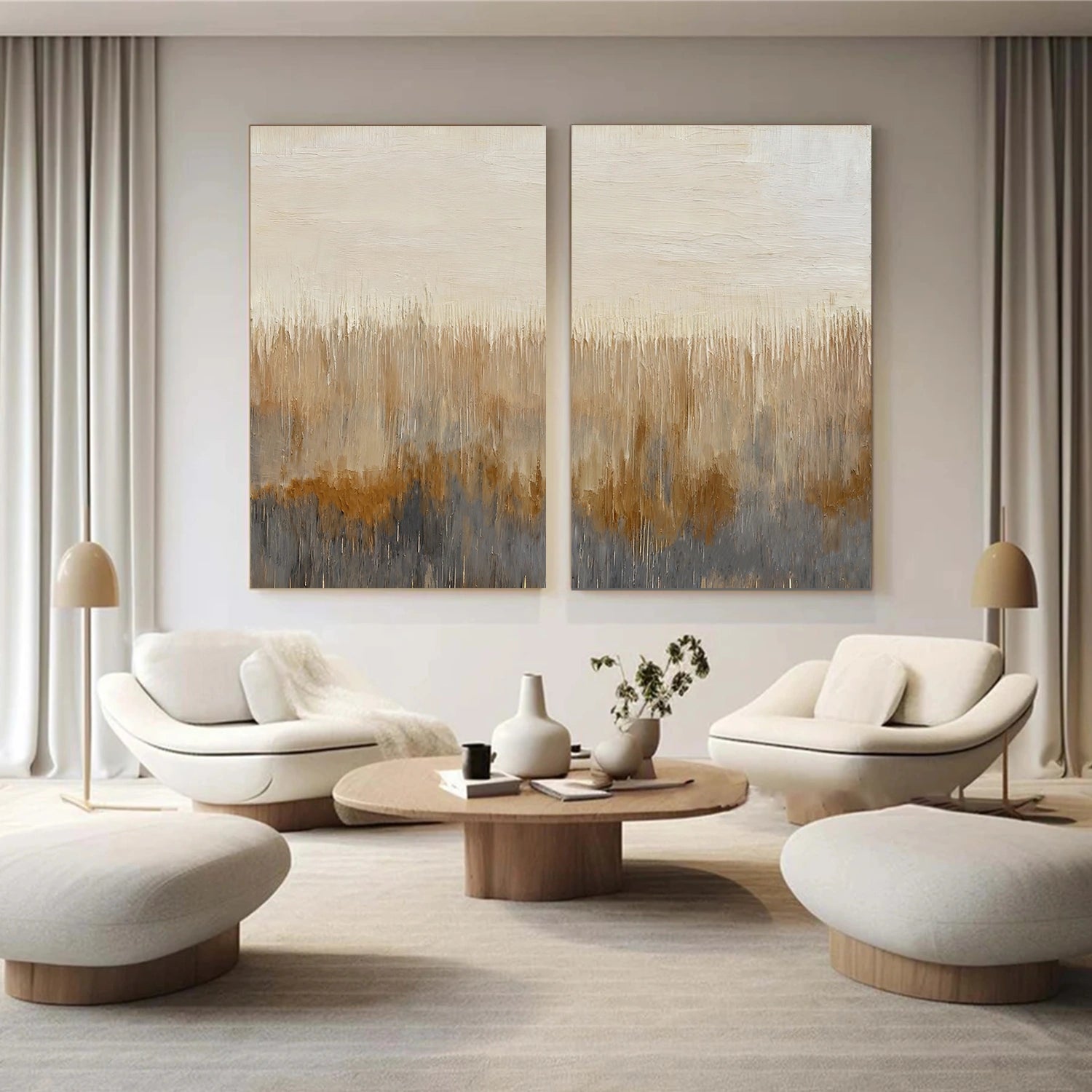 Beige and Brown Abstract Wall Art Set of 2 #AW193