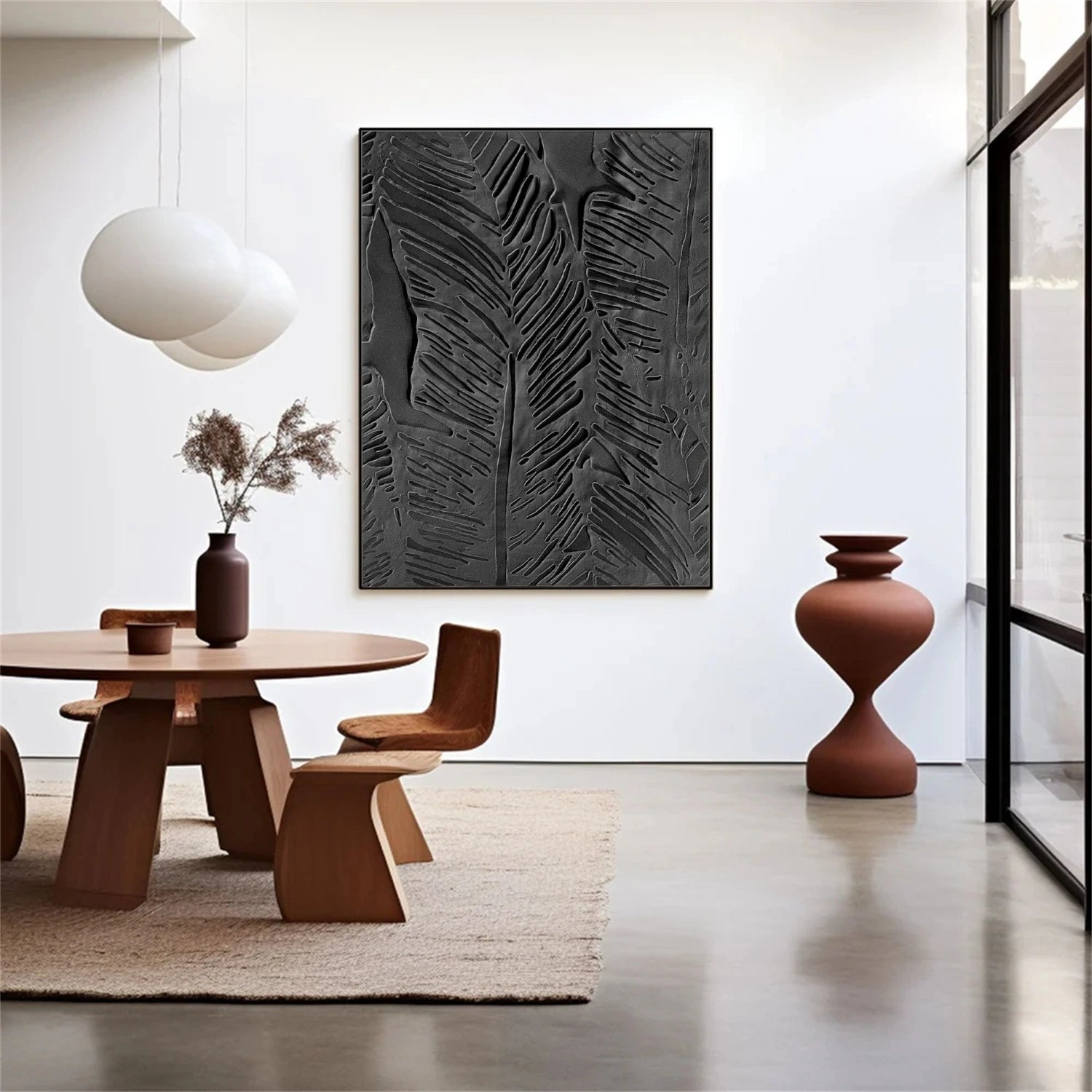Black Tree And Flower Abstract Textured Wall Art #TF128