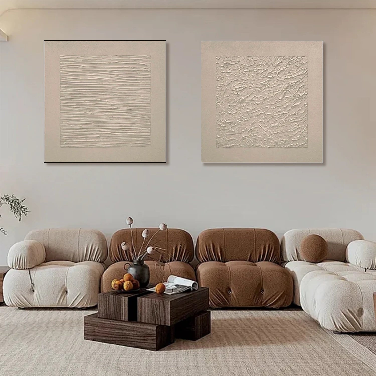 Beige Wabi Sabi Abstract Textured Canvas Art Set of 2 #WA195