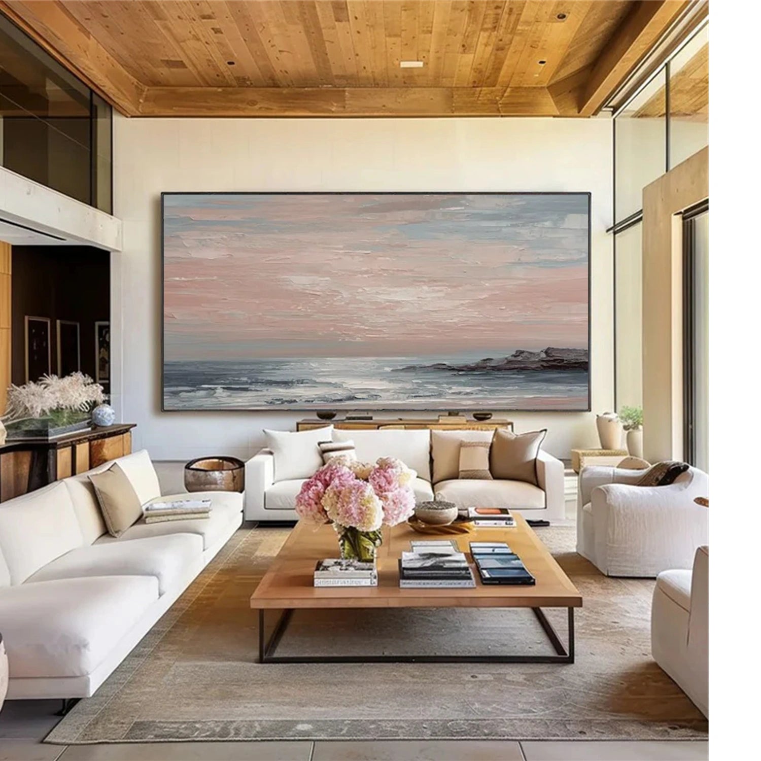 Sky And Ocean Abstract Textured Wall Art #SO386