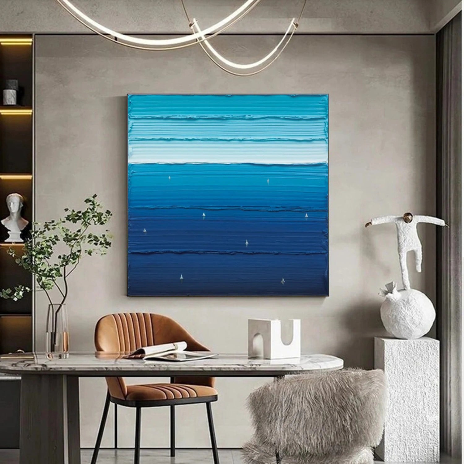 Blue Sky And Ocean Abstract Textured Wall Art #SO265