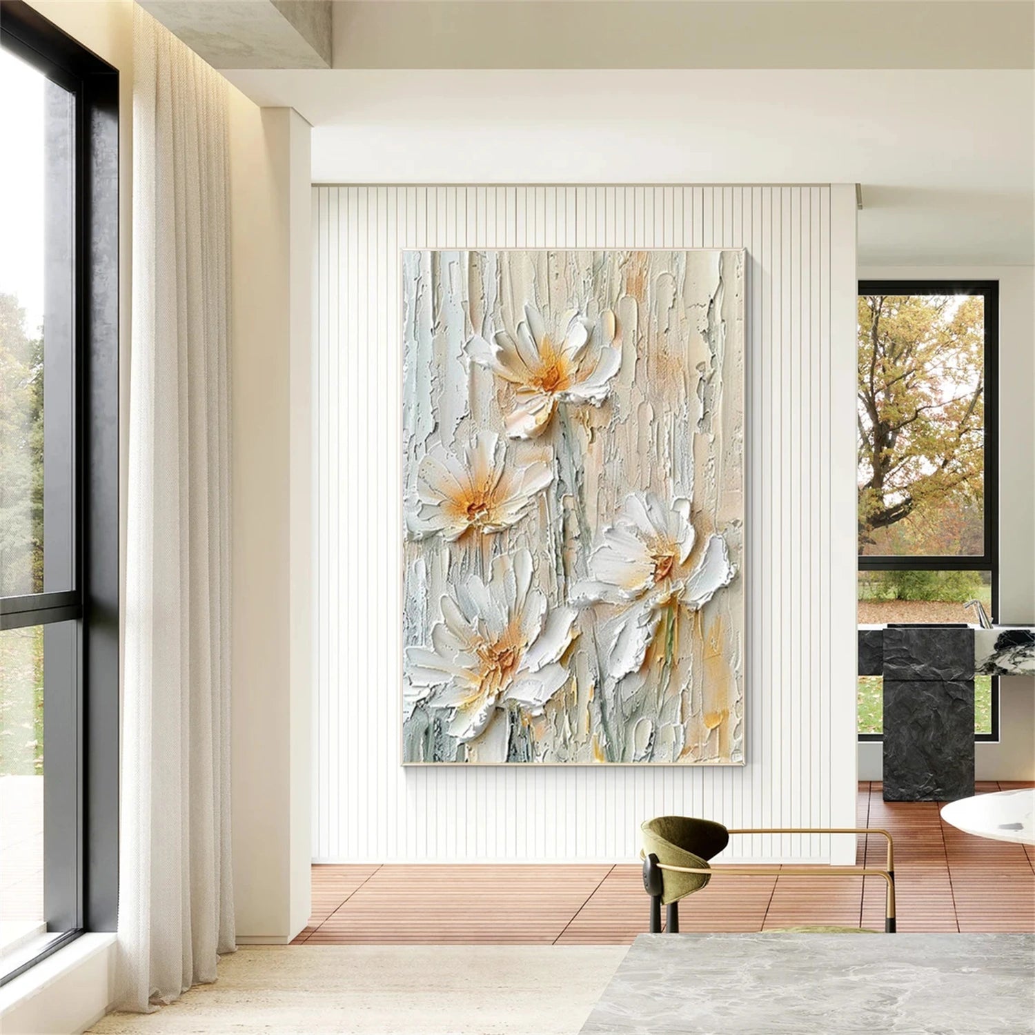 Tree And Flower Abstract Textured Wall Art #TF185