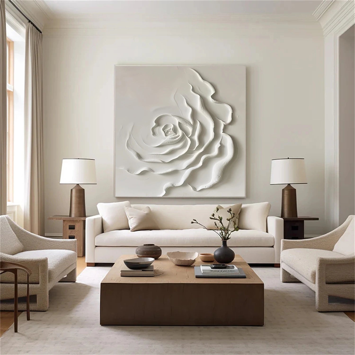 White Tree And Flower Abstract Textured Wall Art #TF125