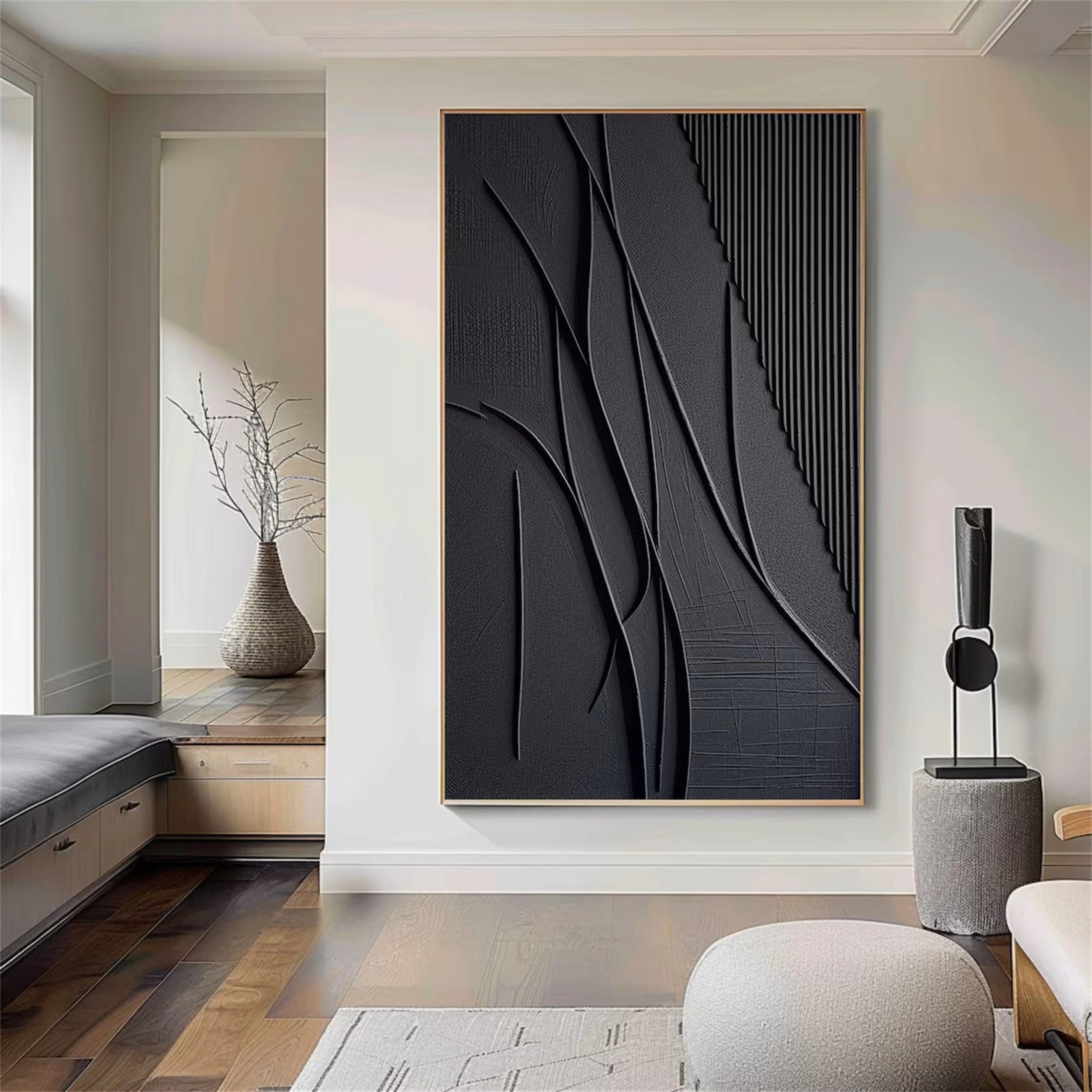 Black Textured Minimalist Wall Art #BT035