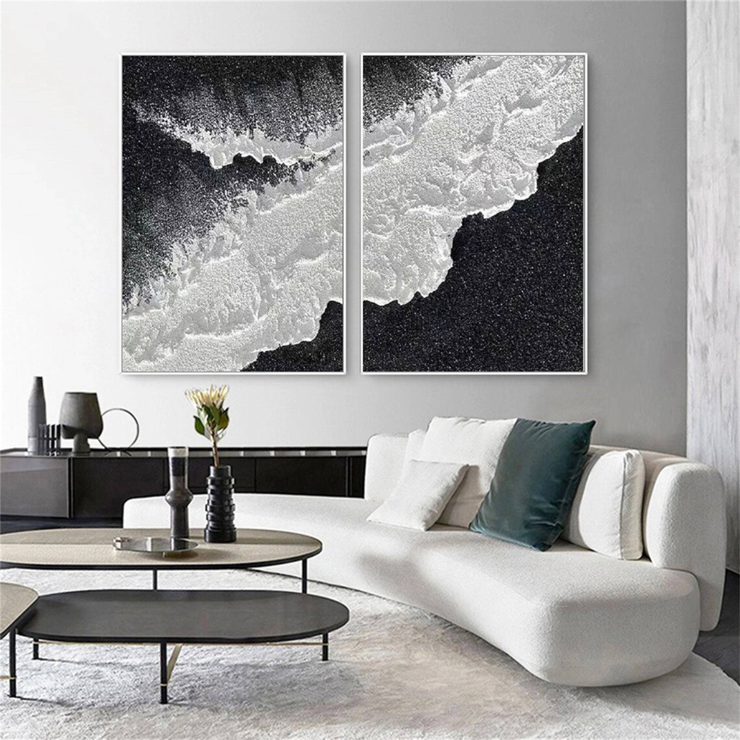 Black Textured Minimalist Wall Art Set of 2 #BT046