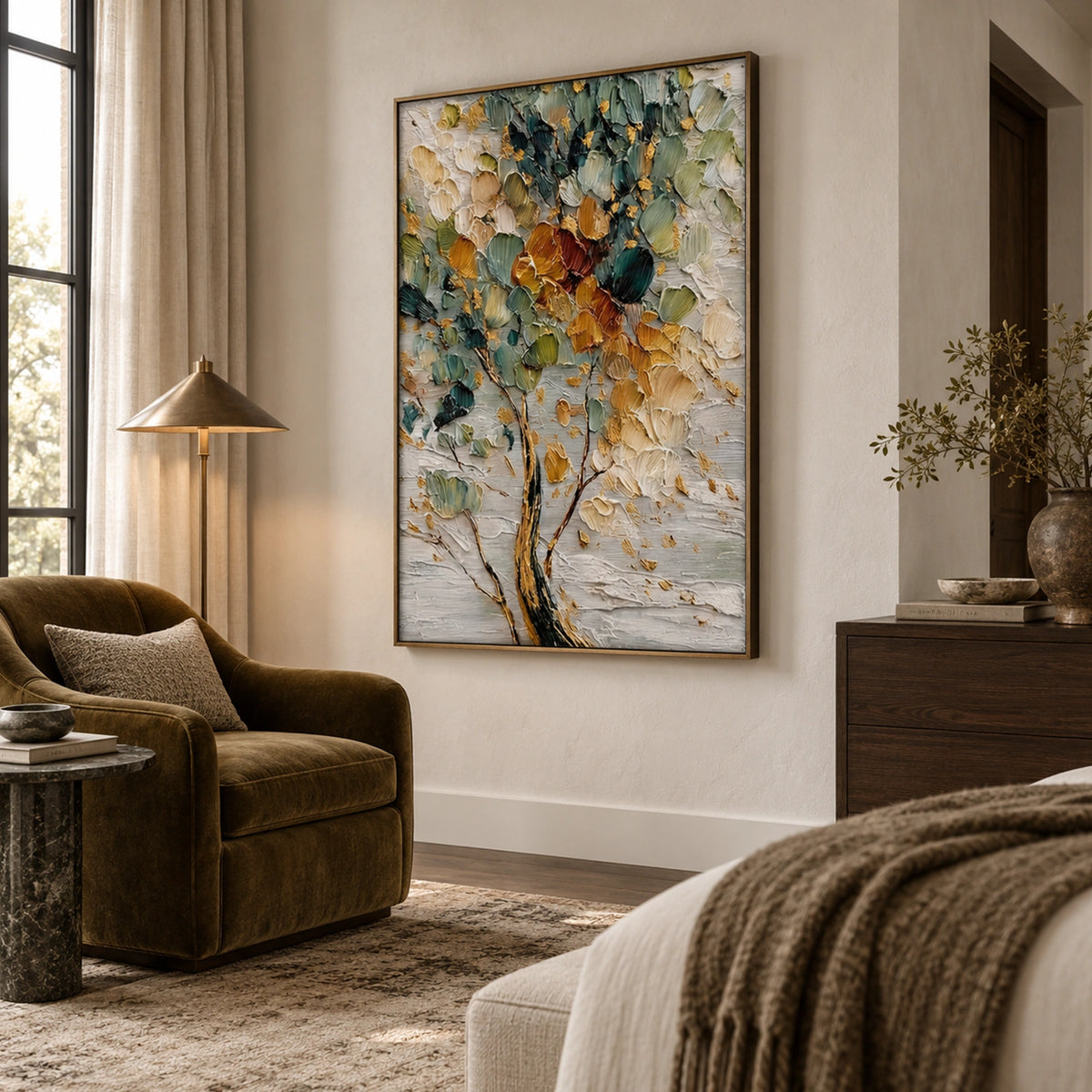 Tree And Flower Abstract Textured Wall Art #TF225