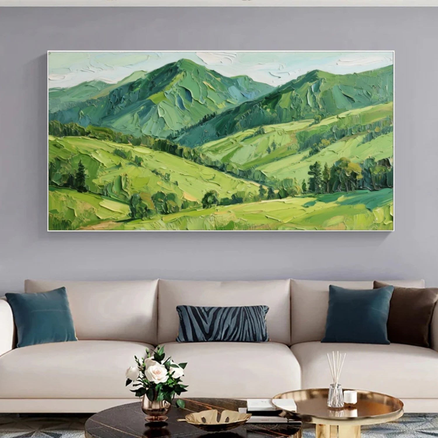 Green Minimalist Mountain Textured Canvas Art #WT209