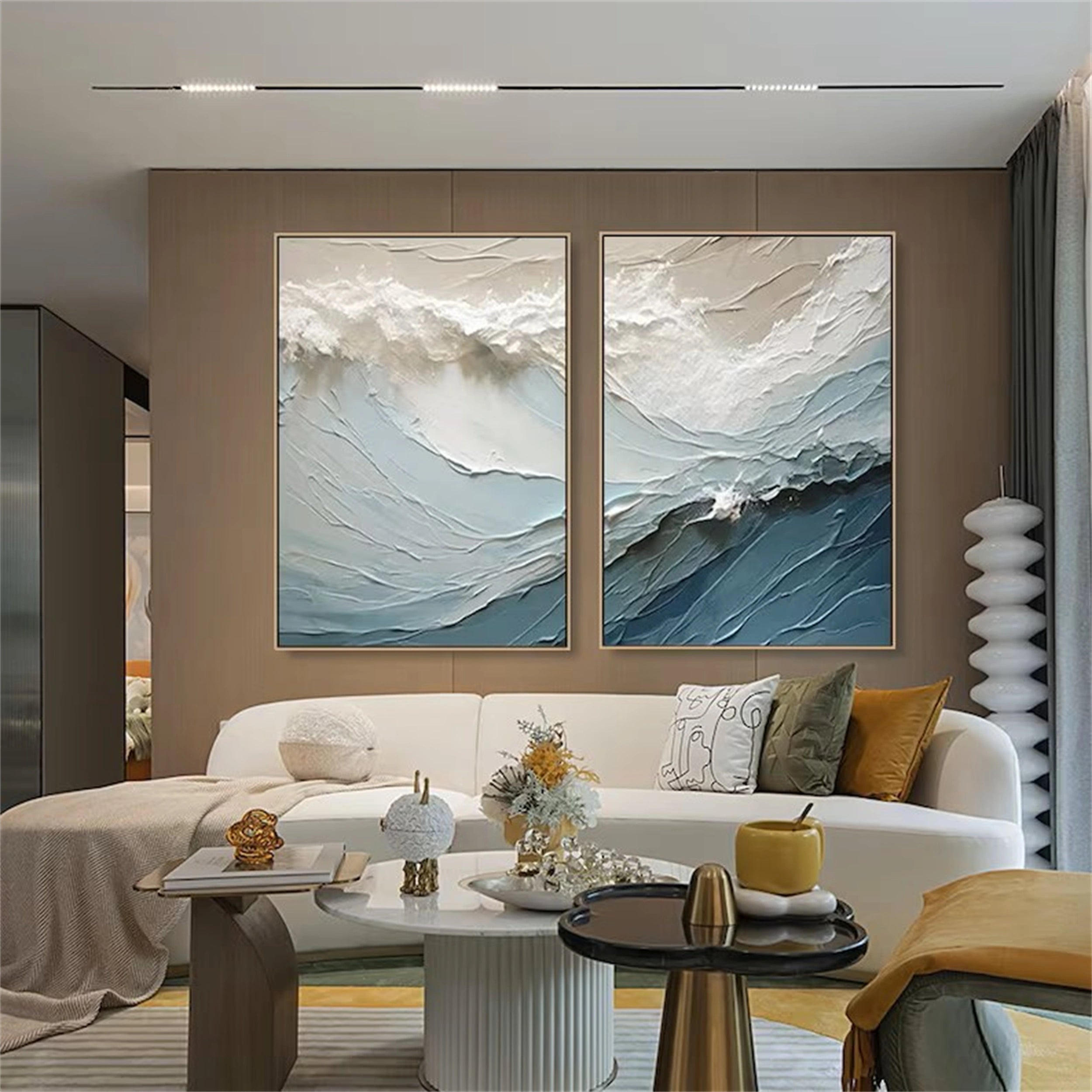 Blue Textured Minimalist Wall Art Set of 2 #BL002