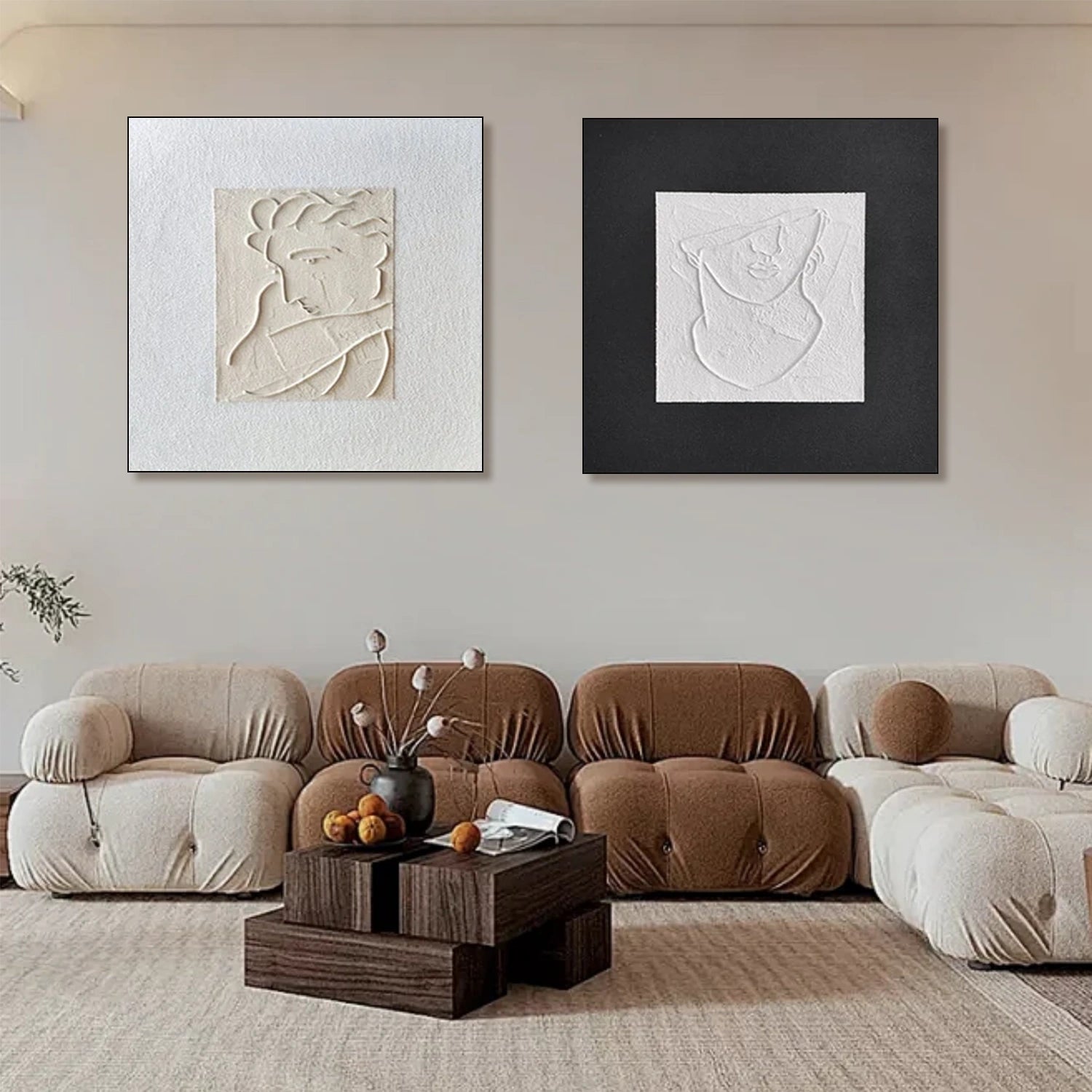 Black and White Minimalist Textured Canvas Art Set of 2 #BT074