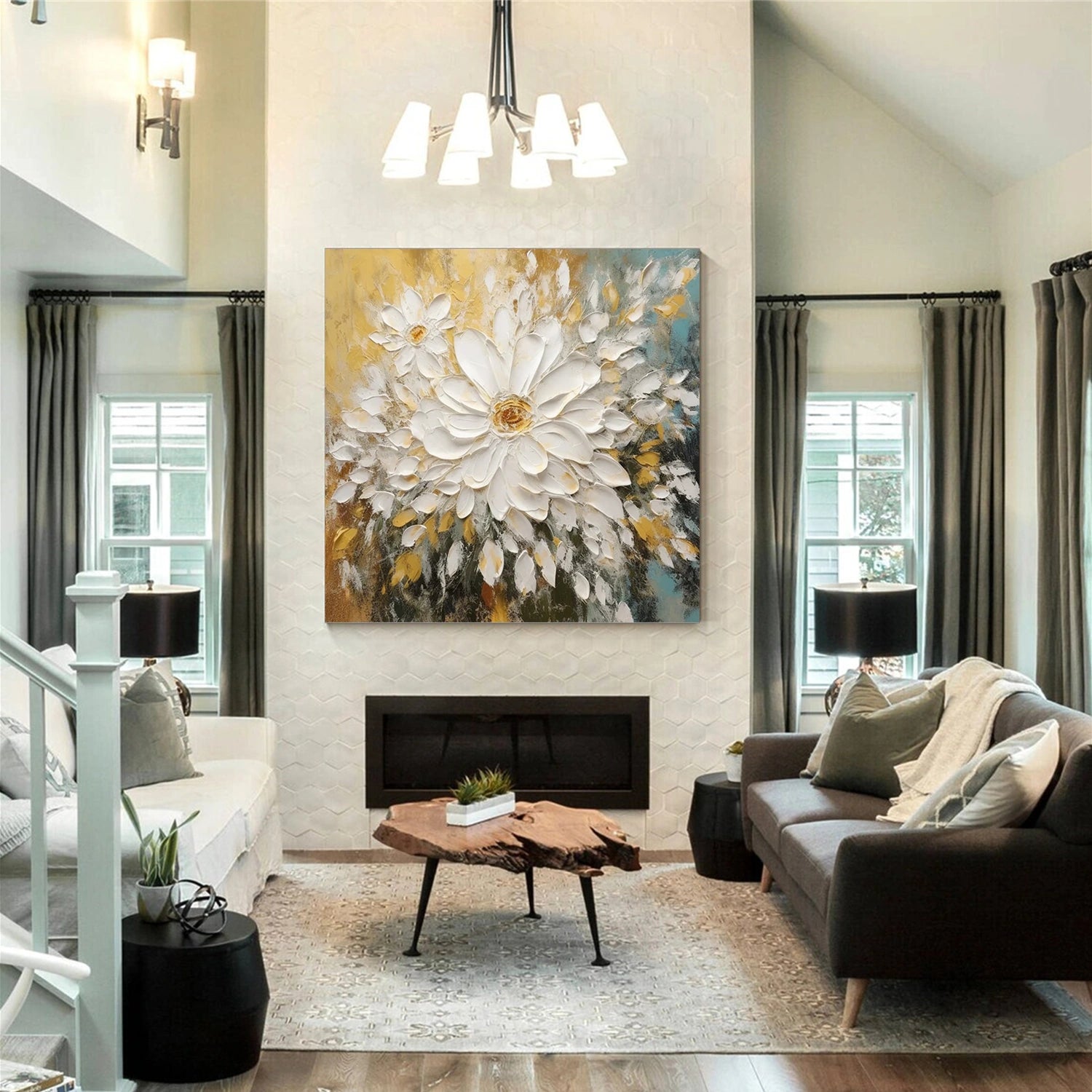 Tree And Flower Abstract Textured Wall Art #TF108