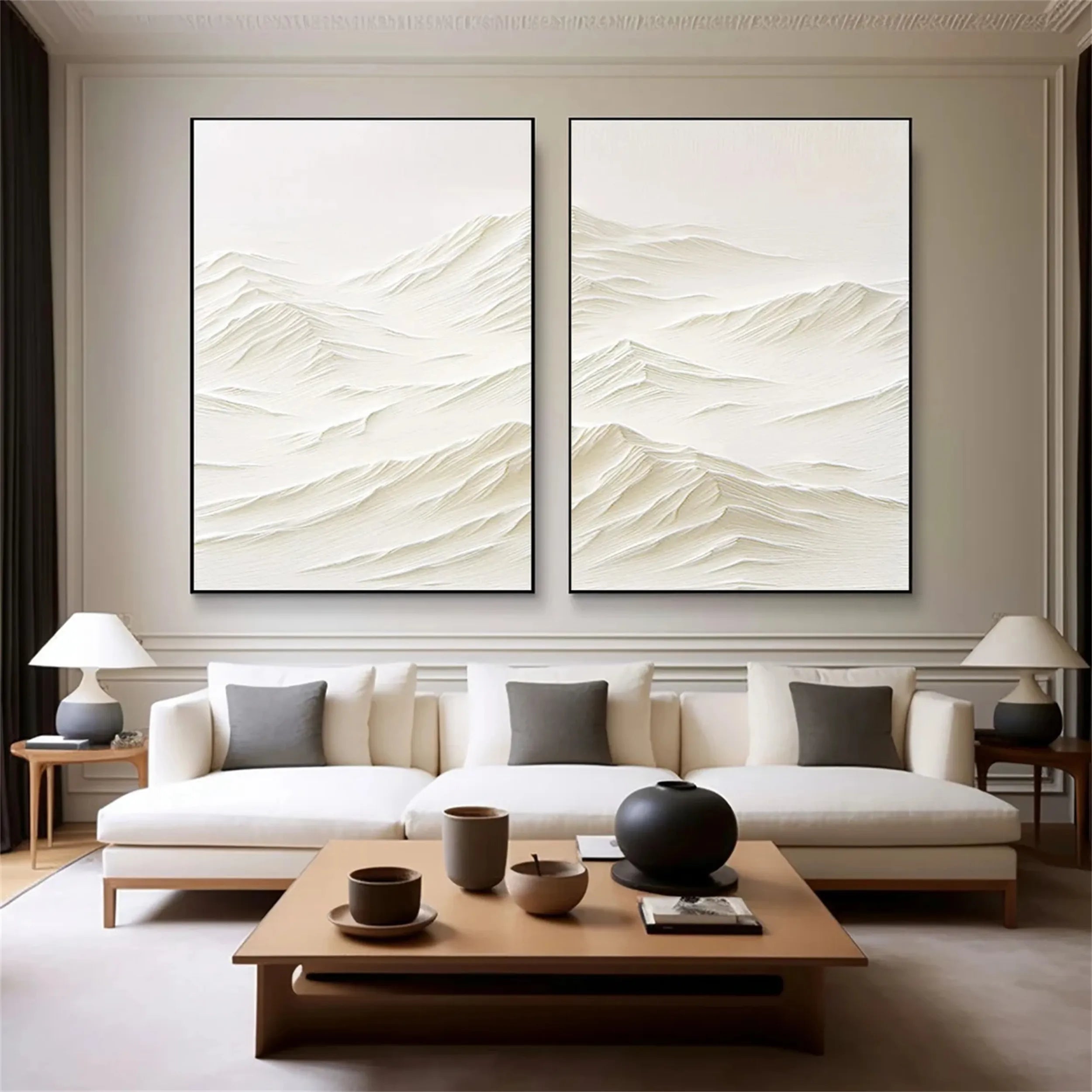 White Textured Minimalist Wall Art Set of 2 #WT089