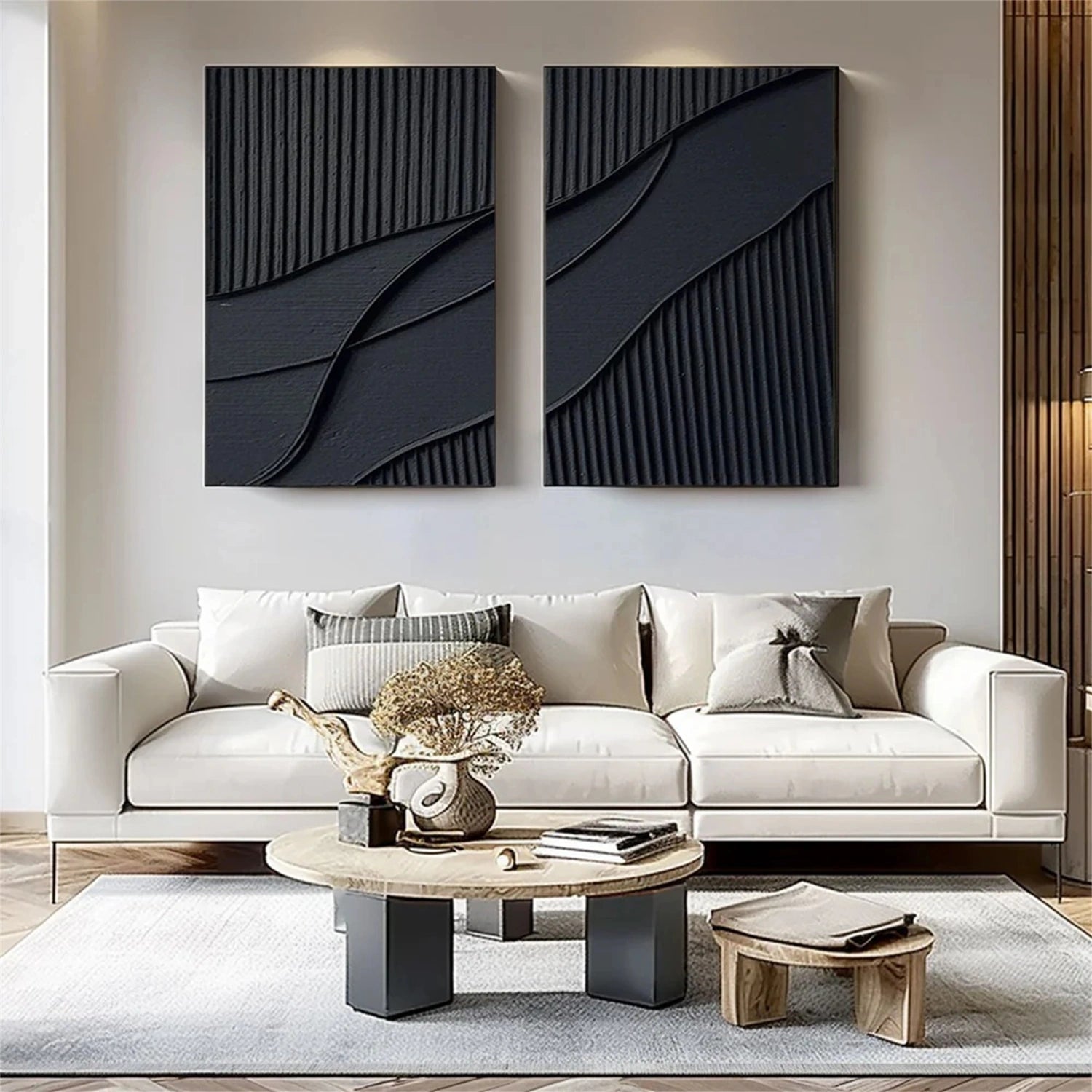 Black Textured Minimalist Wall Art Set of 2 #BT005