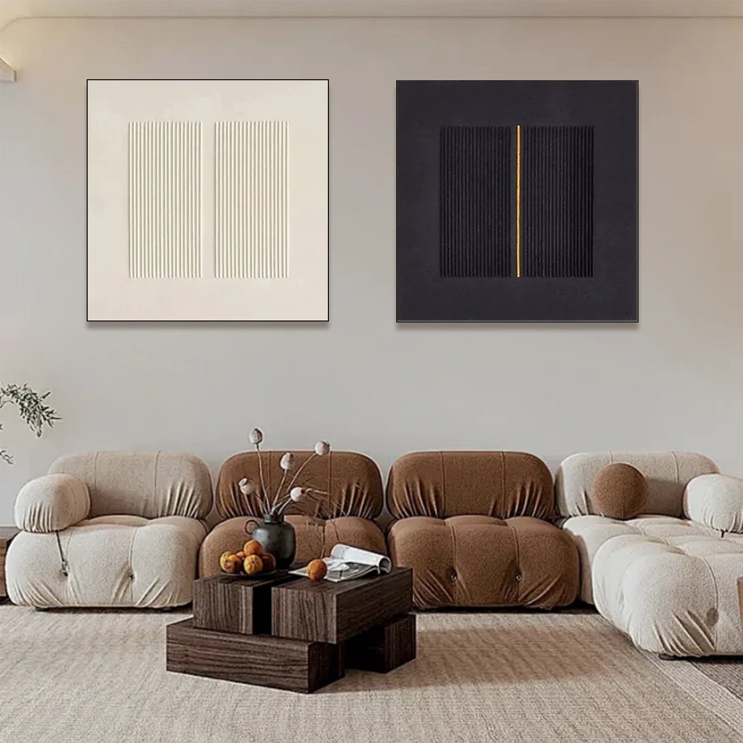 Black and White Minimalist Textured Canvas Art Set of 2 #BT072