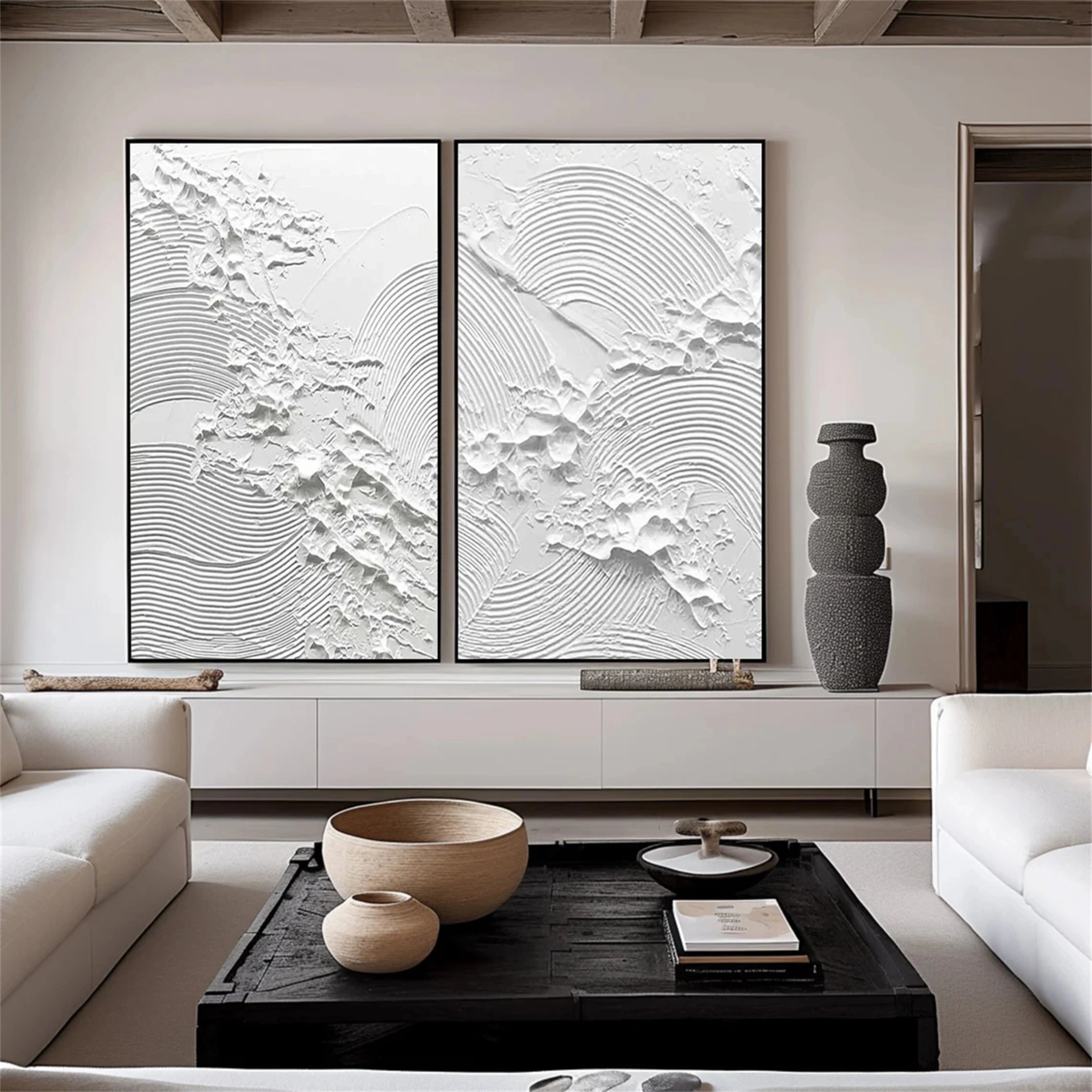 White Textured Minimalist Wall Art Set of 2 #WT032