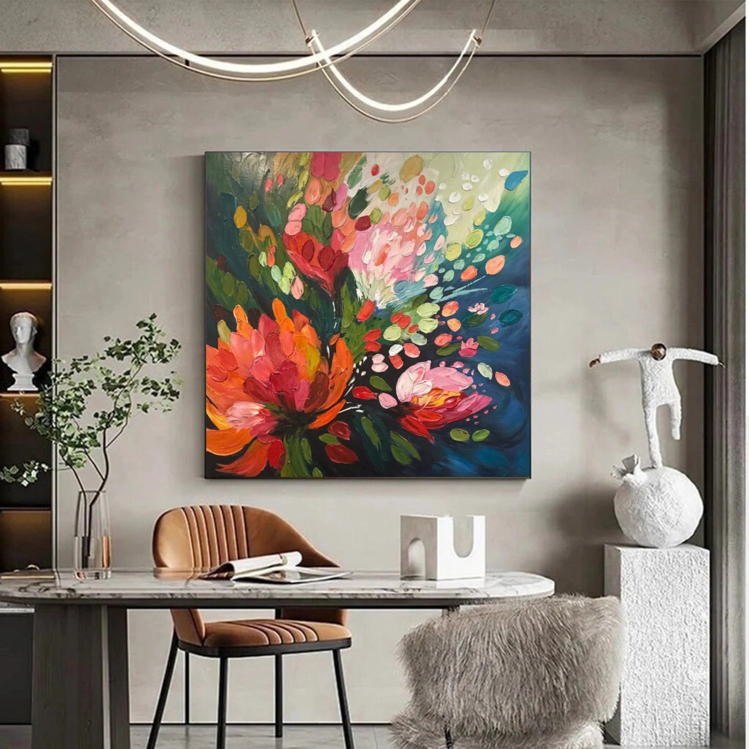 Colorful Tree And Flower Abstract Textured Wall Art #TF180