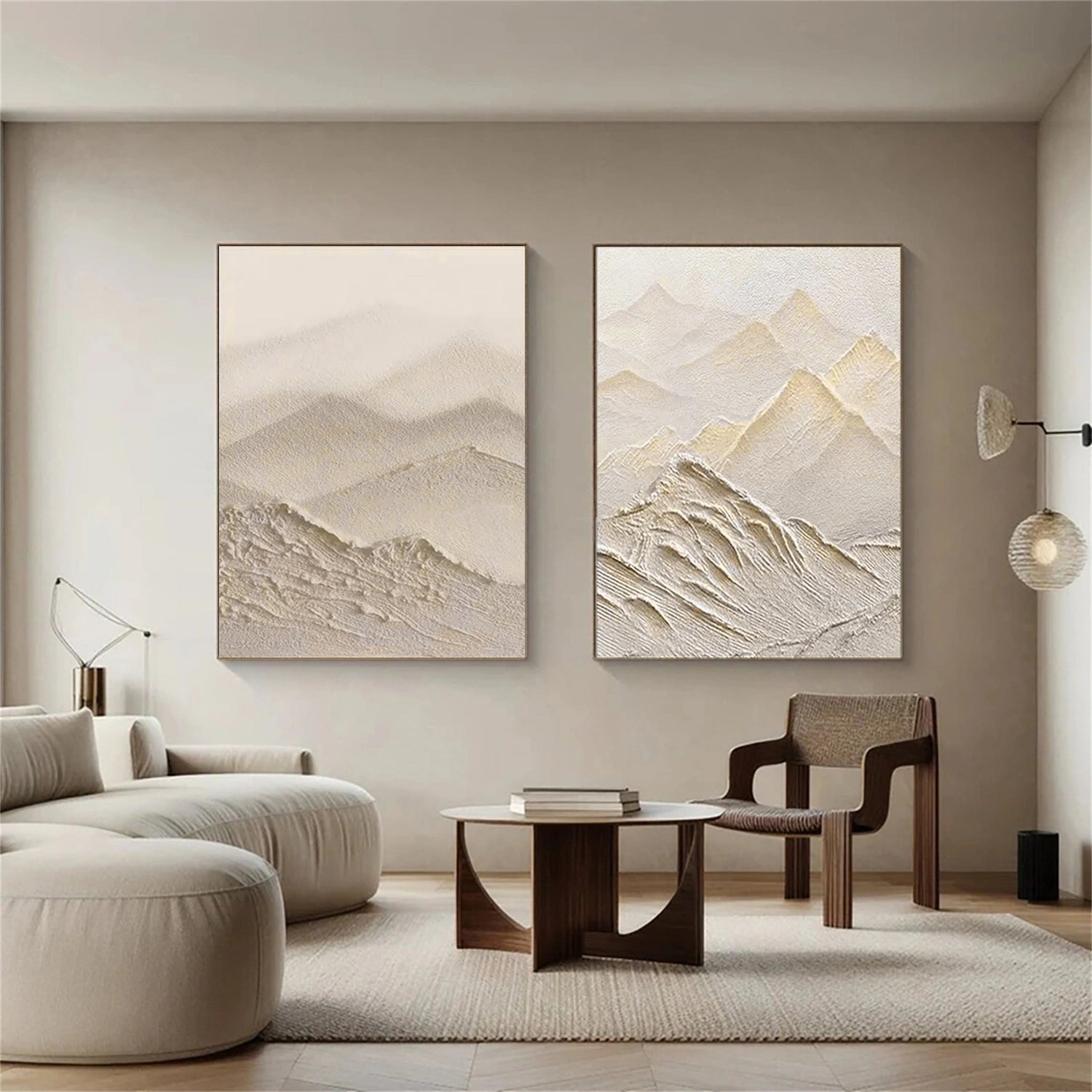 Beige & Brown Textured Minimalist Wall Art Set of 2 #BM002