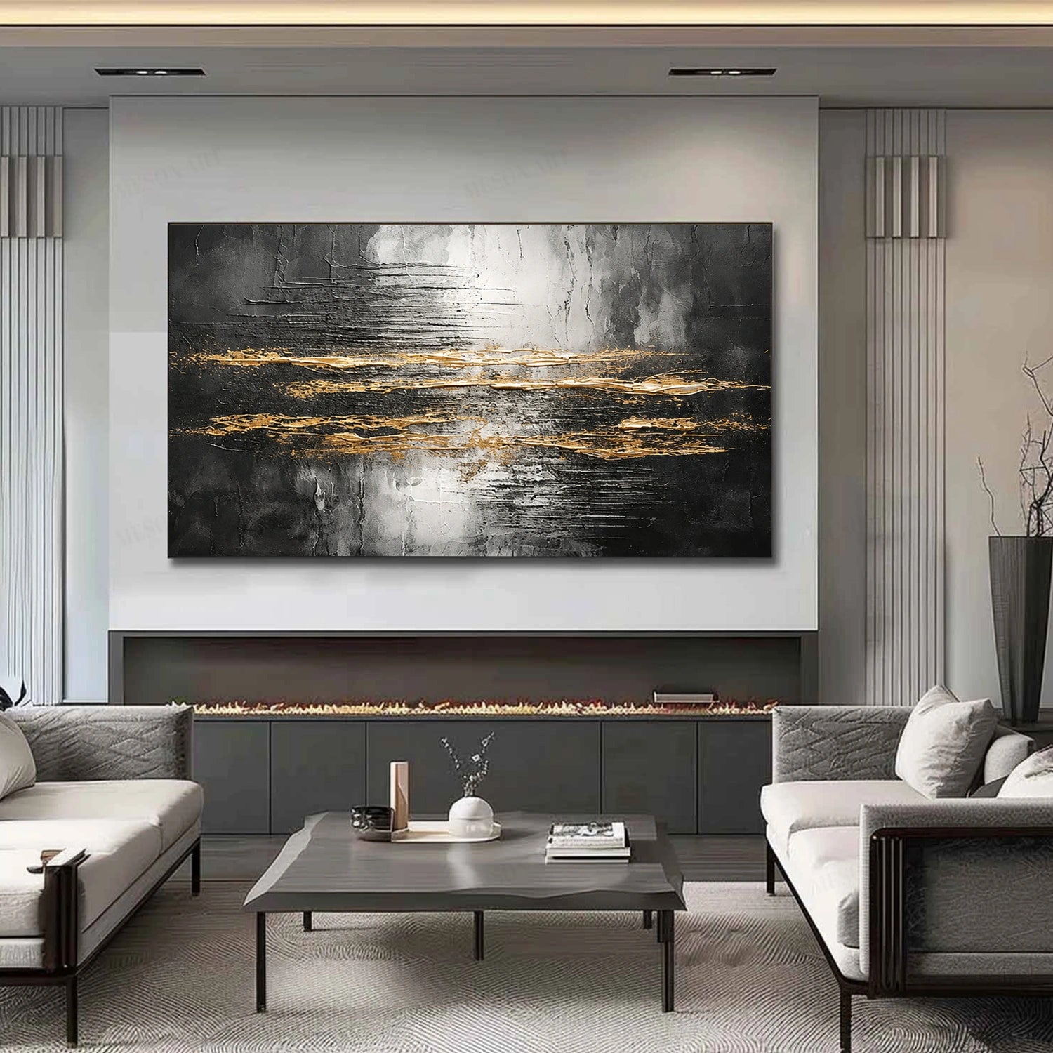 Black and Gold Abstract Textured Wall Art #AW241