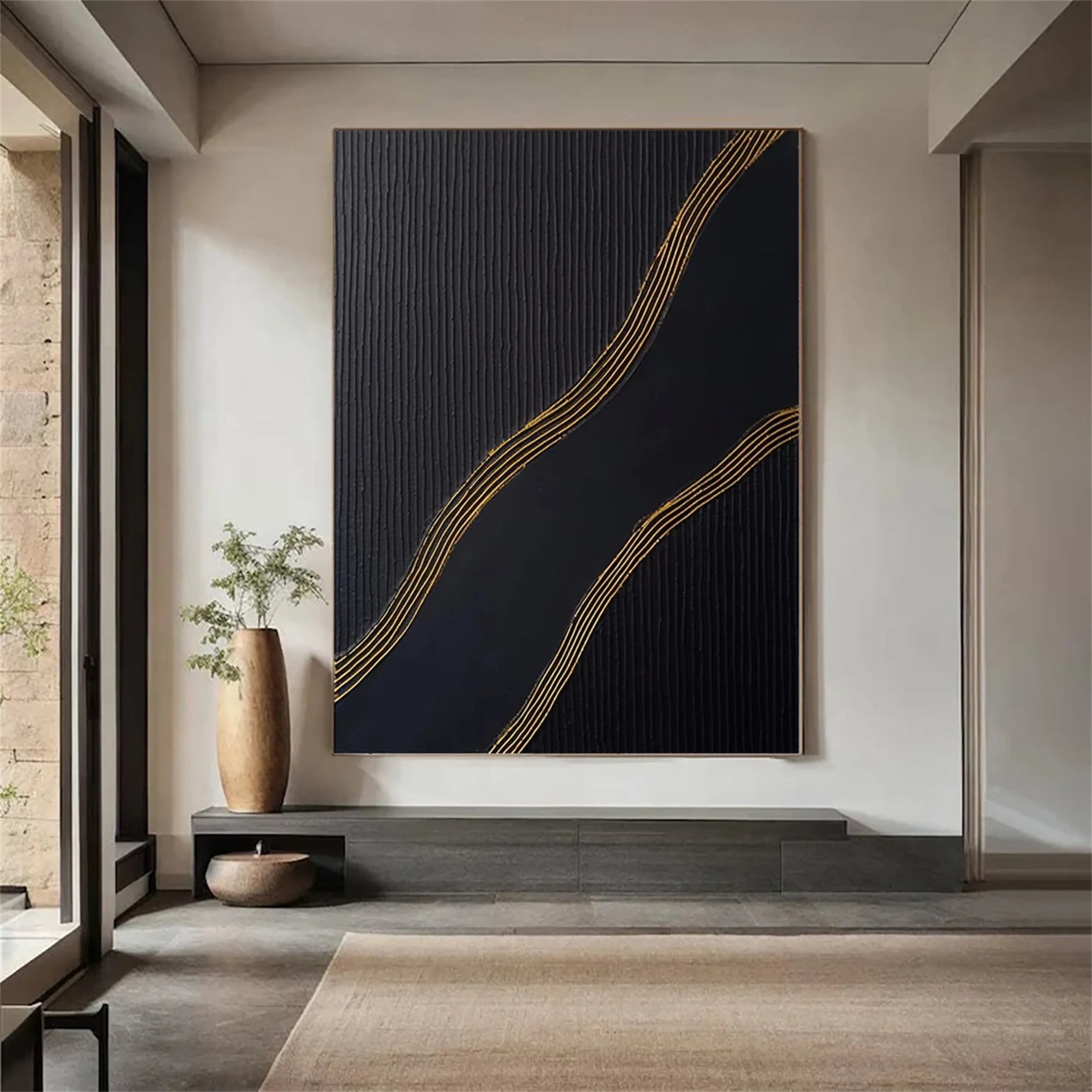 Black Textured Minimalist Wall Art #BT057