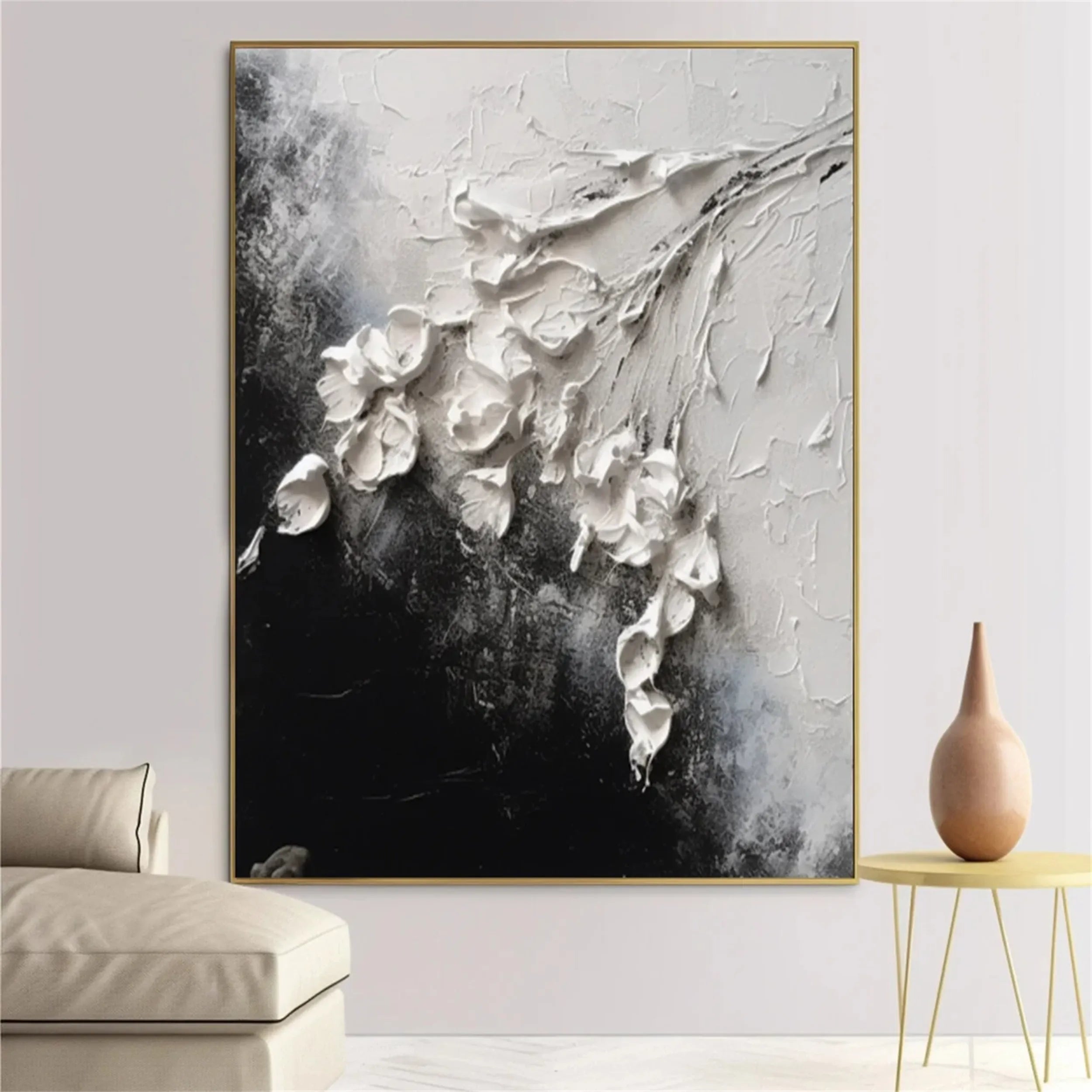 Black and White Tree And Flower Painting #TF034
