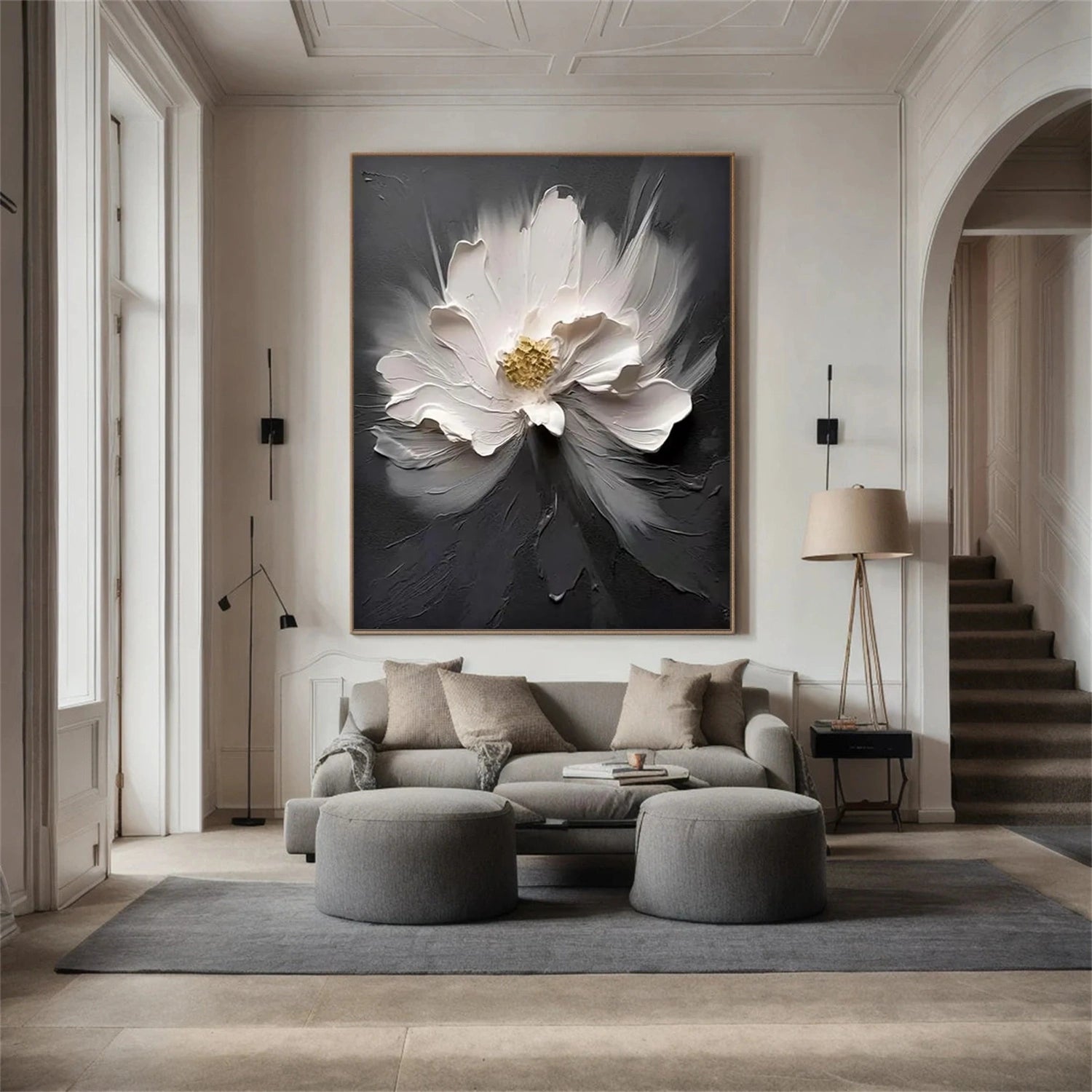 Black and White Tree And Flower Abstract Textured Wall Art #TF122