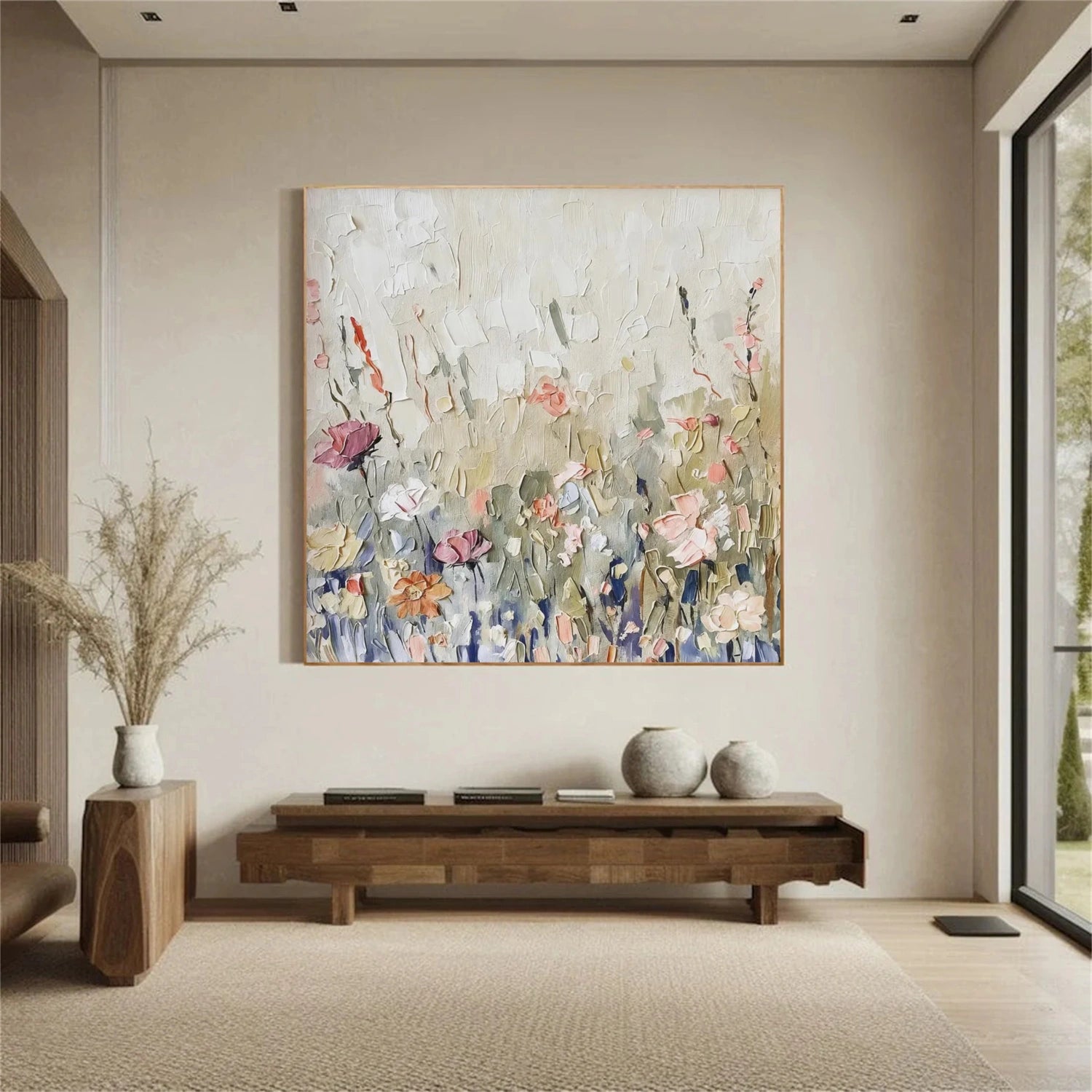 Colorful Tree And Flower Abstract Textured Wall Art #TF147