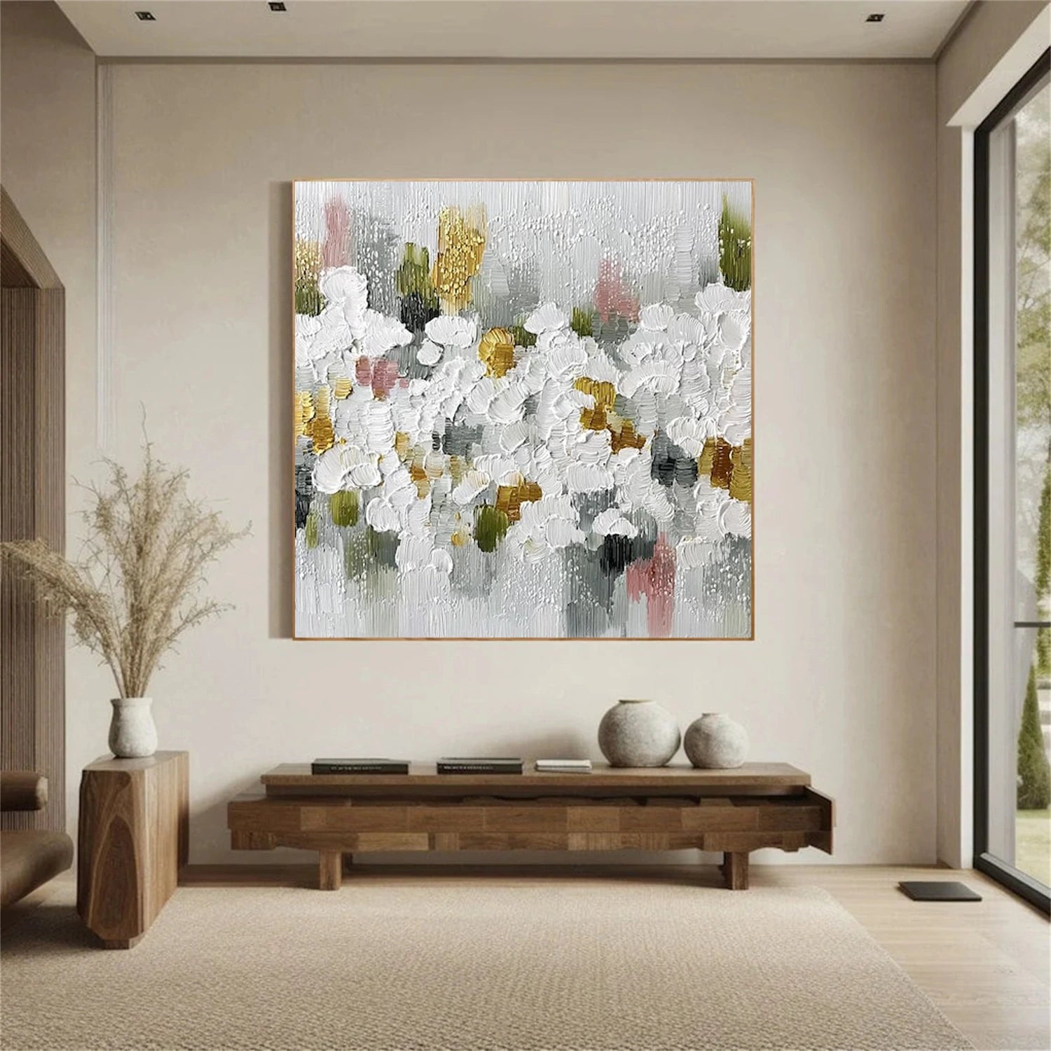 Tree And Flower Abstract Textured Wall Art #TF197
