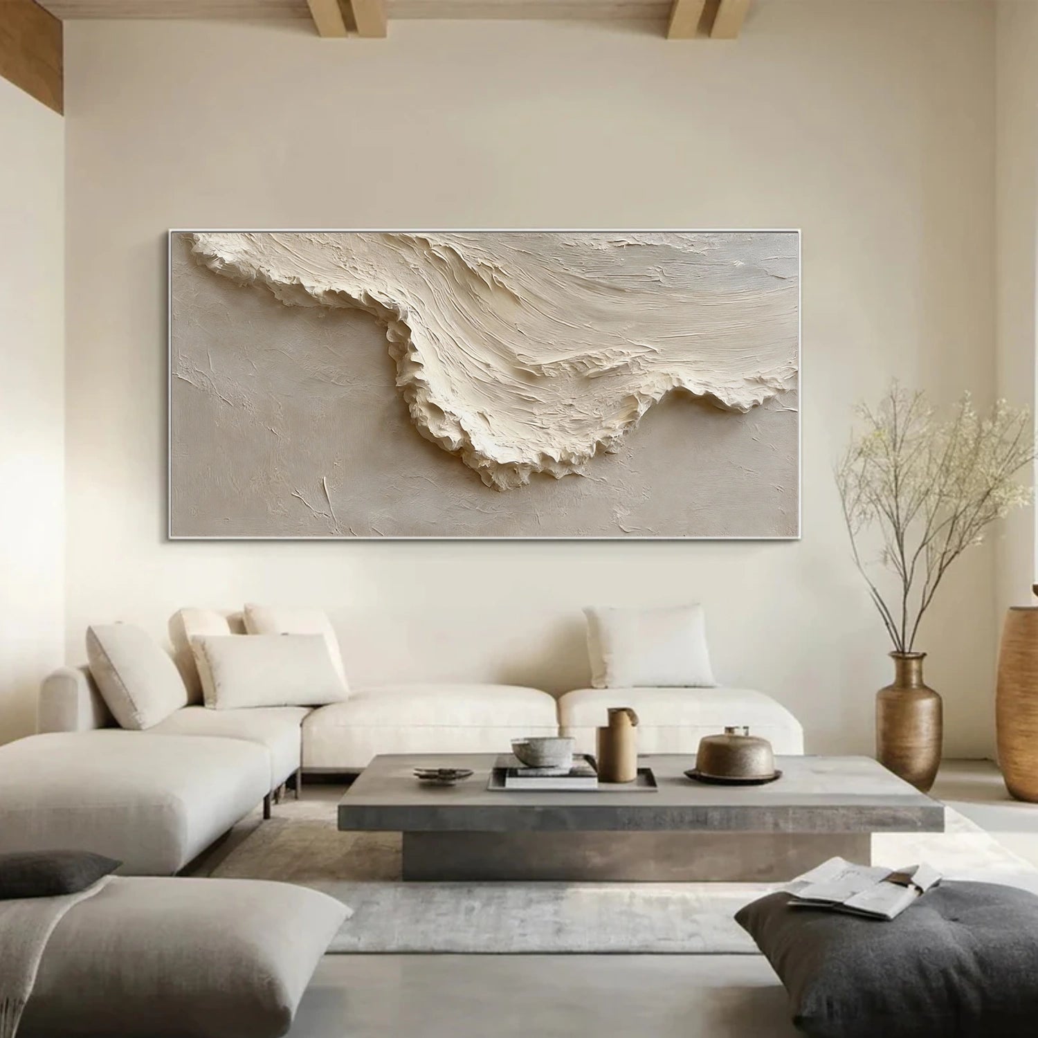 Beige & Brown Sky And Ocean Abstract Textured Wall Art #SO372