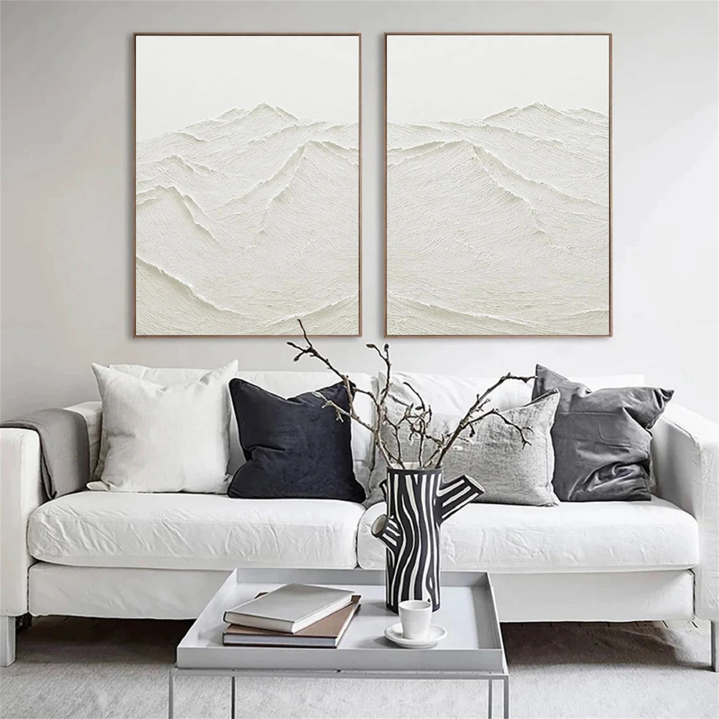 White Textured Minimalist Wall Art Set of 2 #WT080