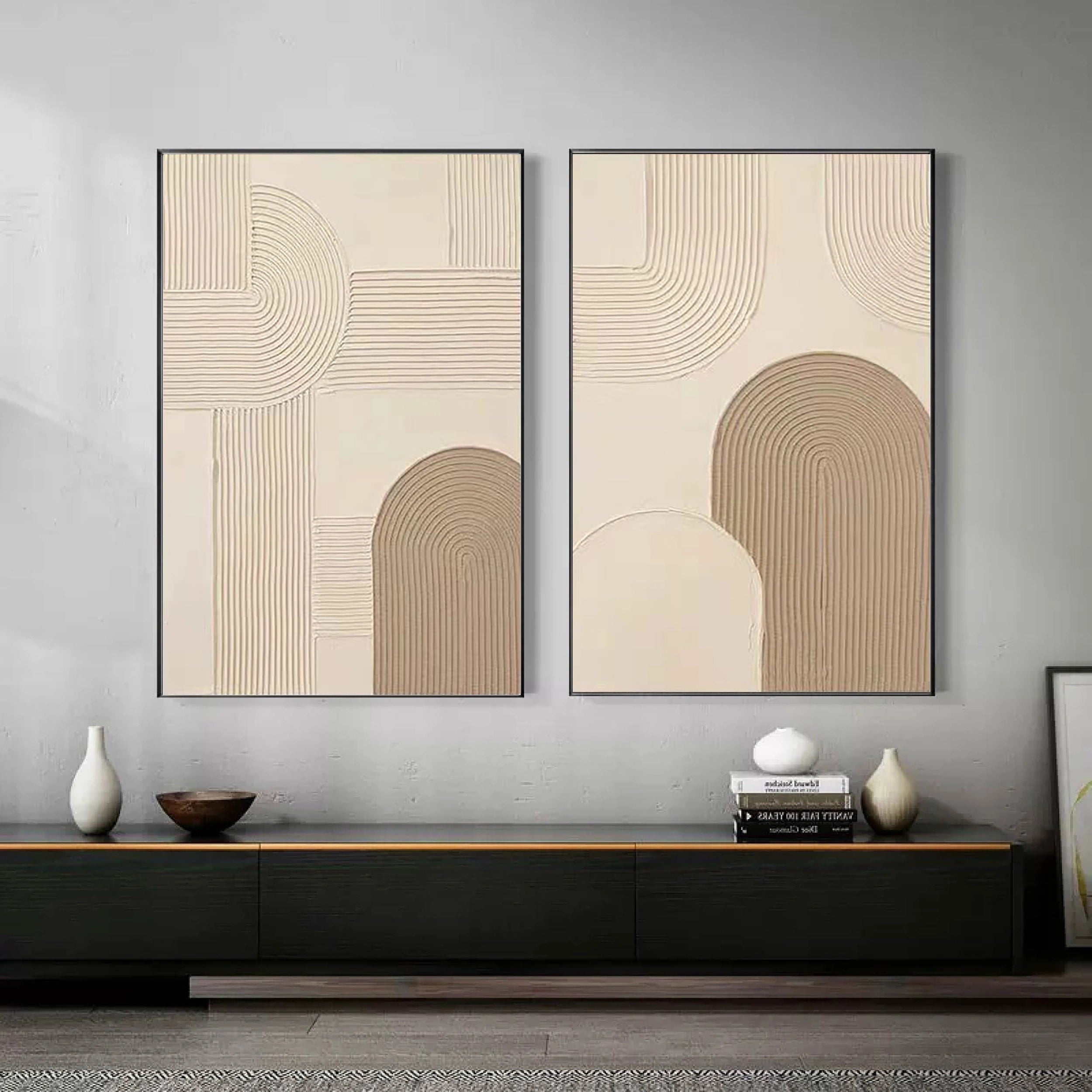 Beige & Brown Textured Minimalist Wall Art Set of 2 #BM020