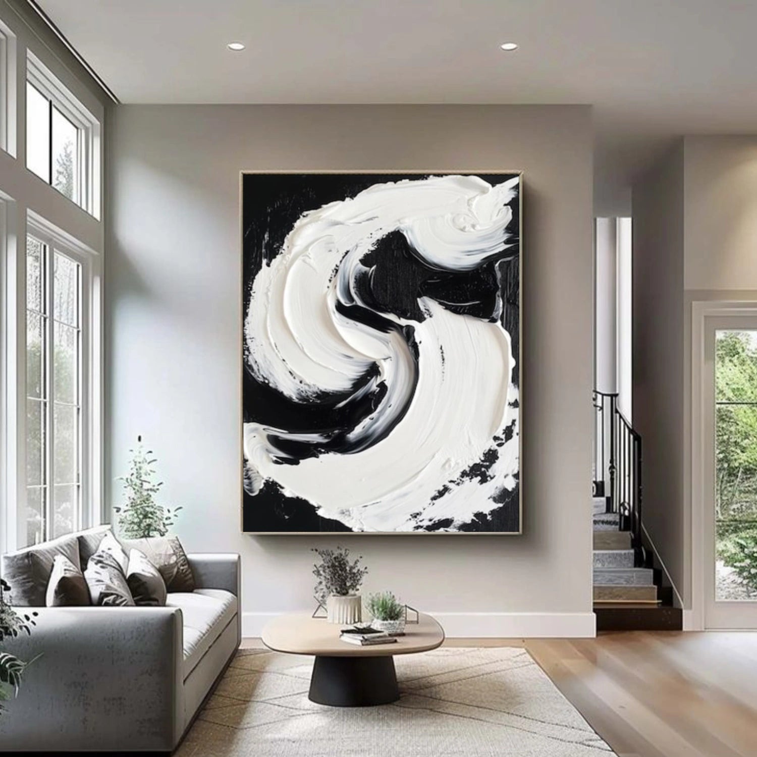 Black and White Minimalist Textured Canvas Art #BT091