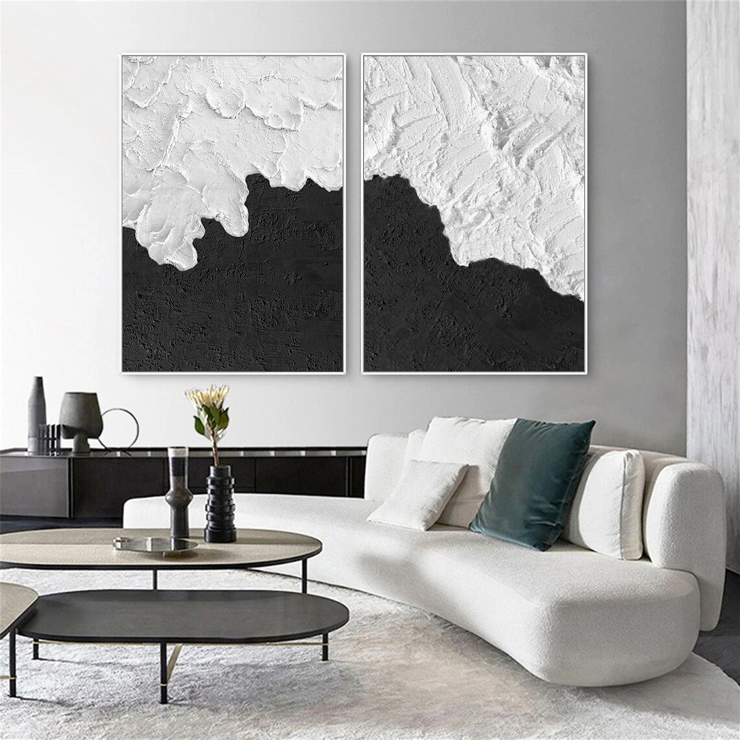 White Textured Minimalist Wall Art Set of 2 #WT018