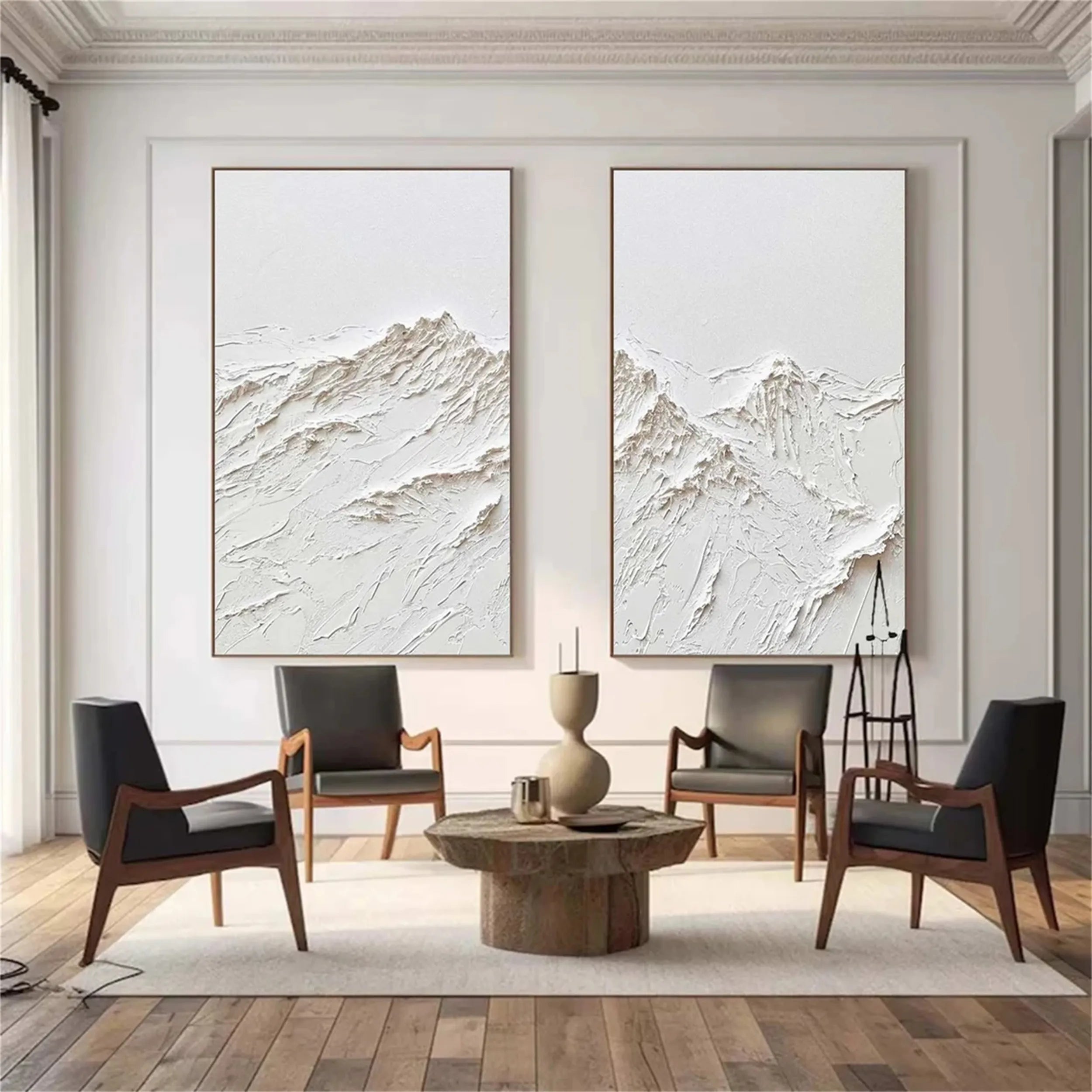 White Textured Minimalist Wall Art Set of 2 #WT144