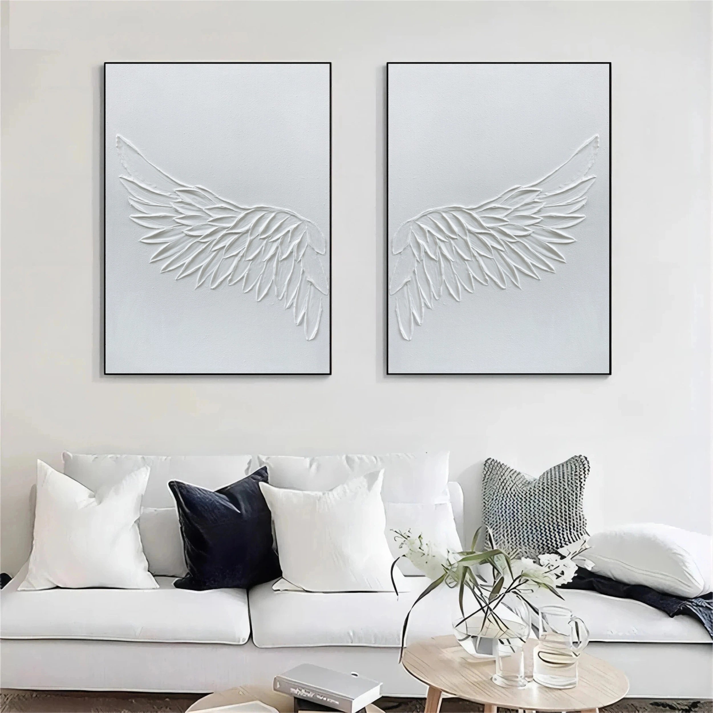 White Textured Minimalist Wall Art Set of 2 #WT062