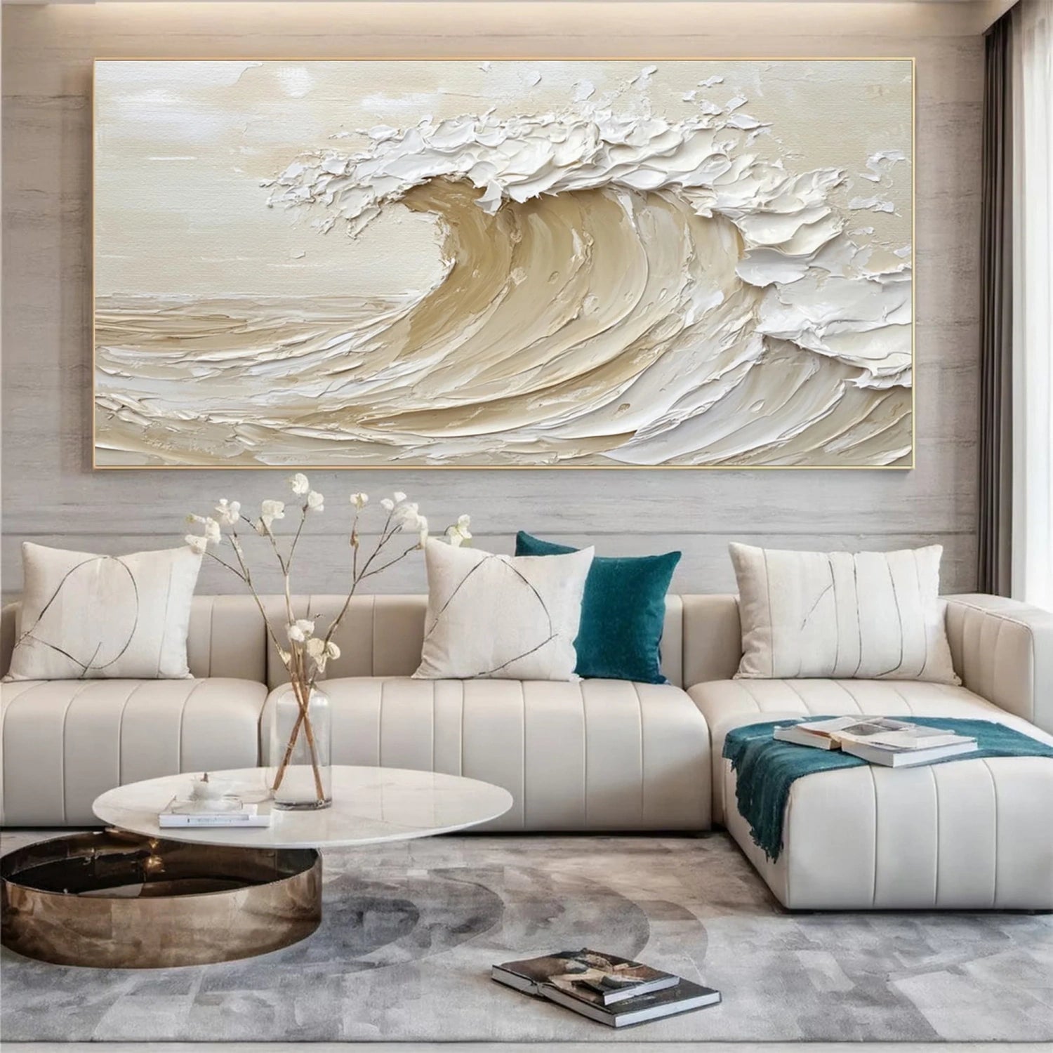Beige & Brown Sky And Ocean Painting #SO164