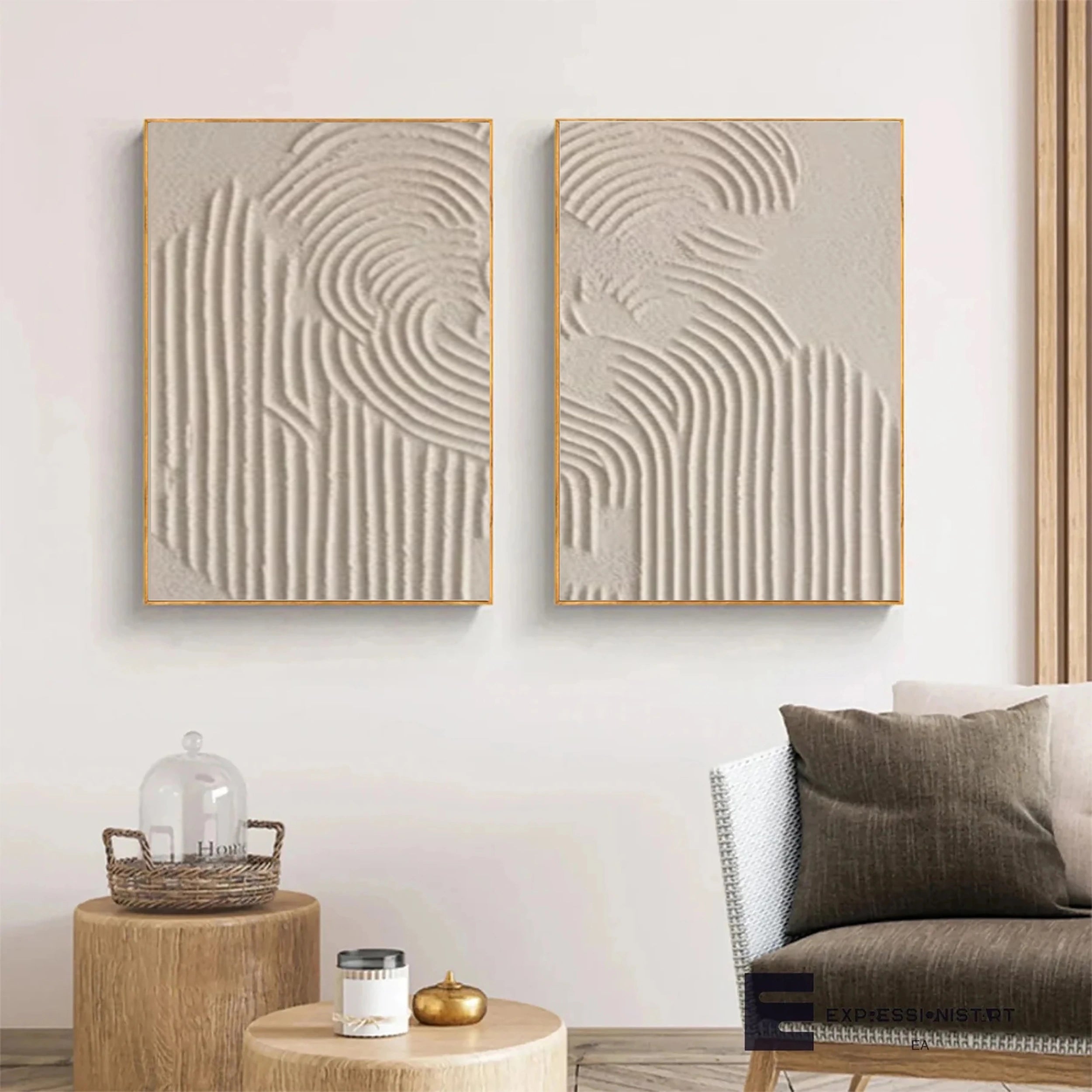 Beige & Brown Textured Minimalist Wall Art Set of 2 #BM030