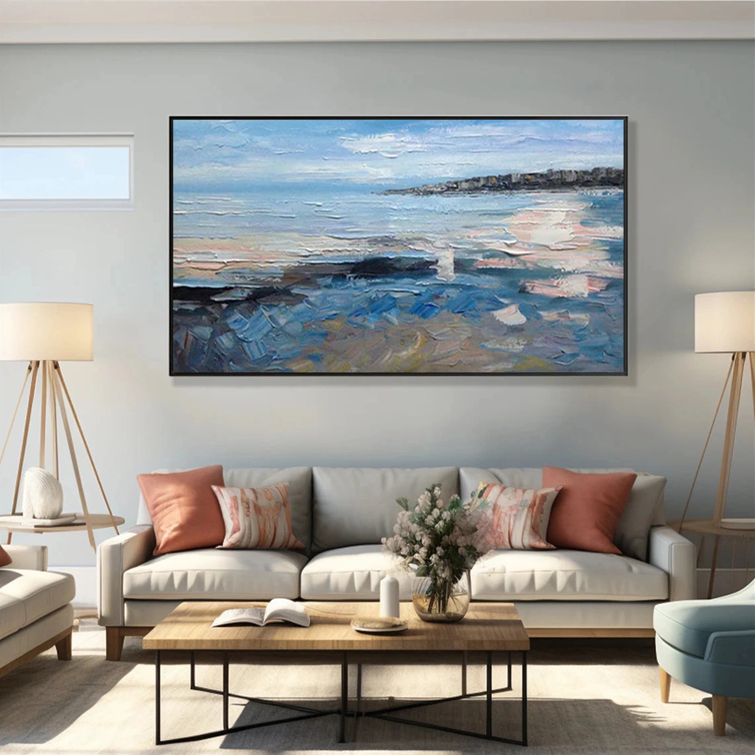Sky And Ocean Abstract Textured Wall Art #SO415