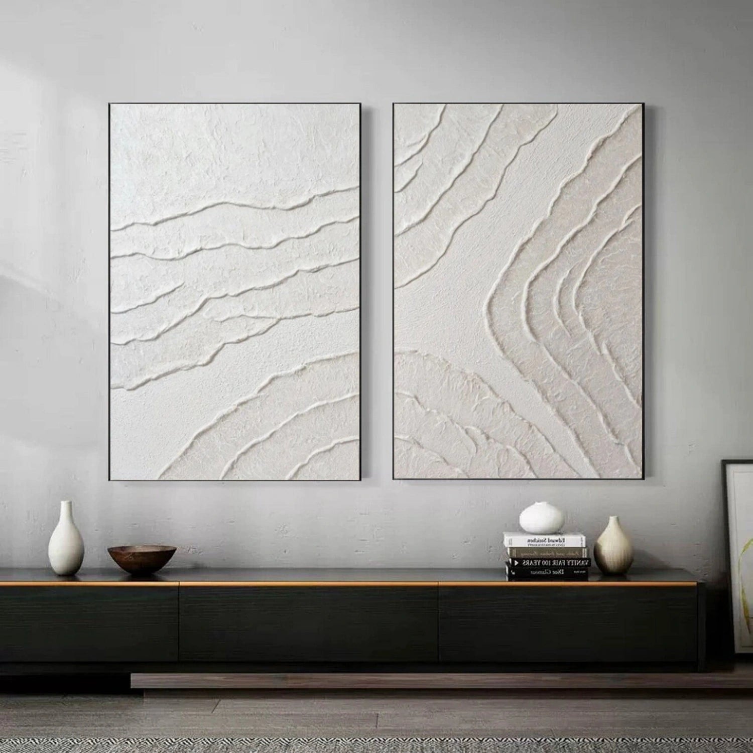 White Textured Minimalist Wall Art Set of 2 #WT183