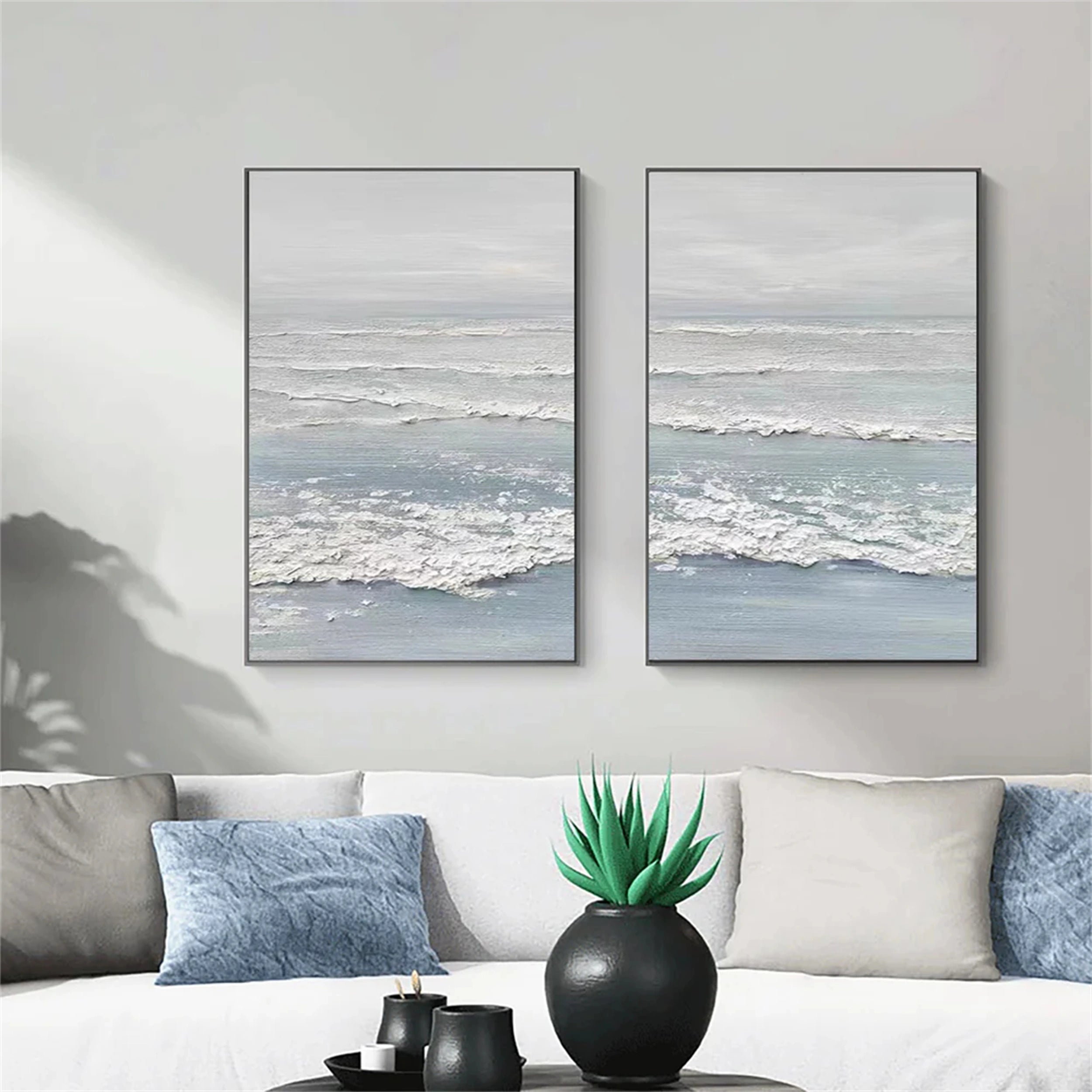 Blue Textured Minimalist Wall Art Set of 2 #BL005