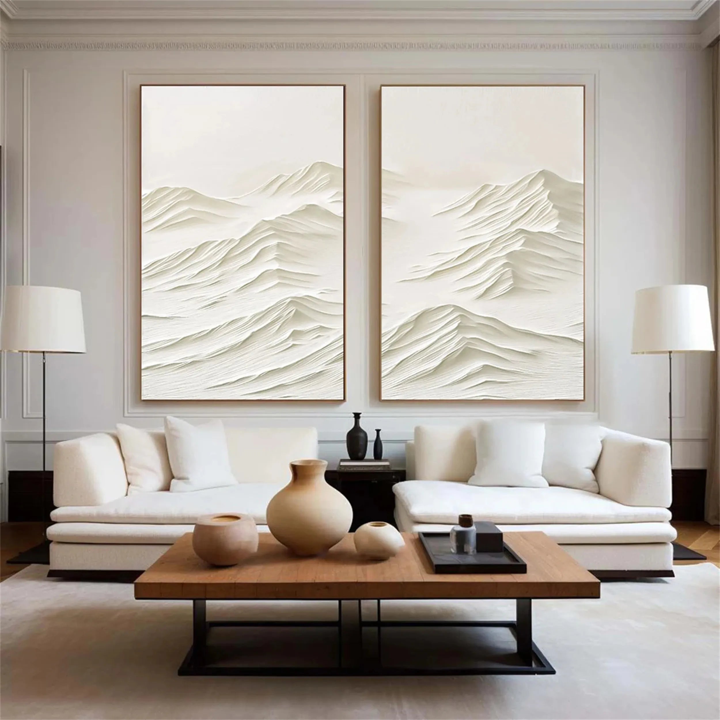 White Textured Minimalist Wall Art Set of 2 #WT132
