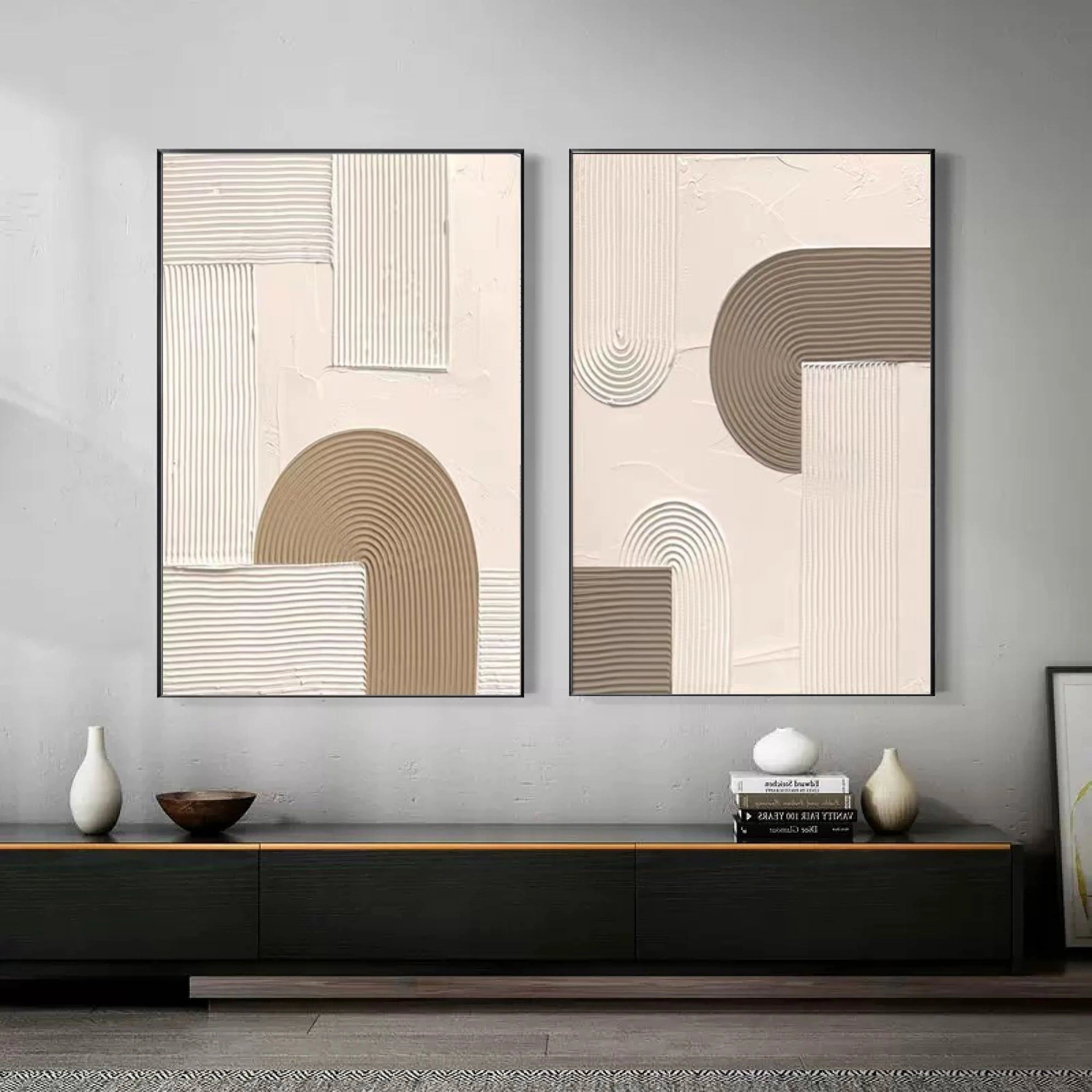 Beige & Brown Textured Minimalist Wall Art Set of 2 #BM021