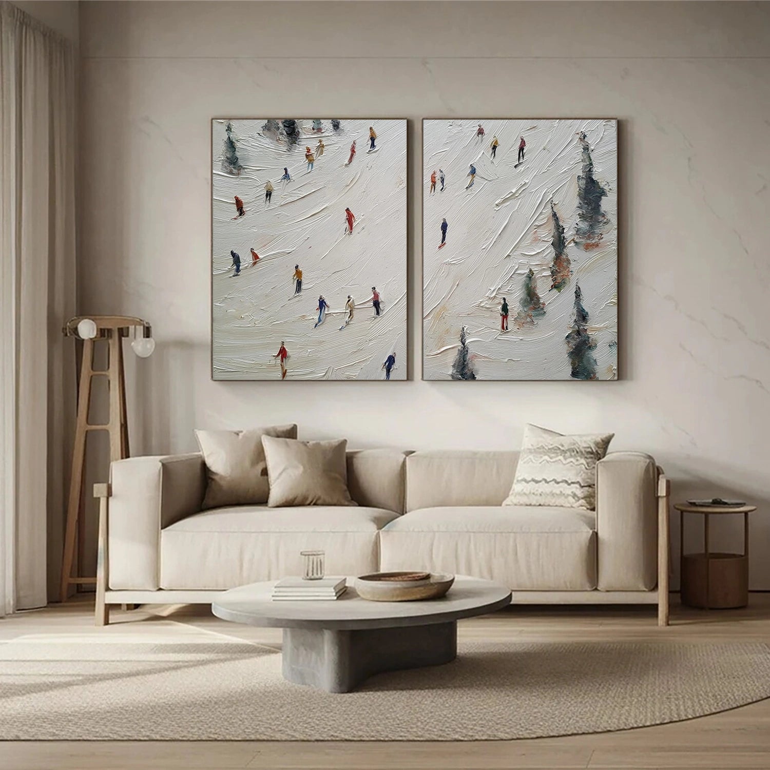Skiing Sport Textured Wall Art Set of 2 #BA044