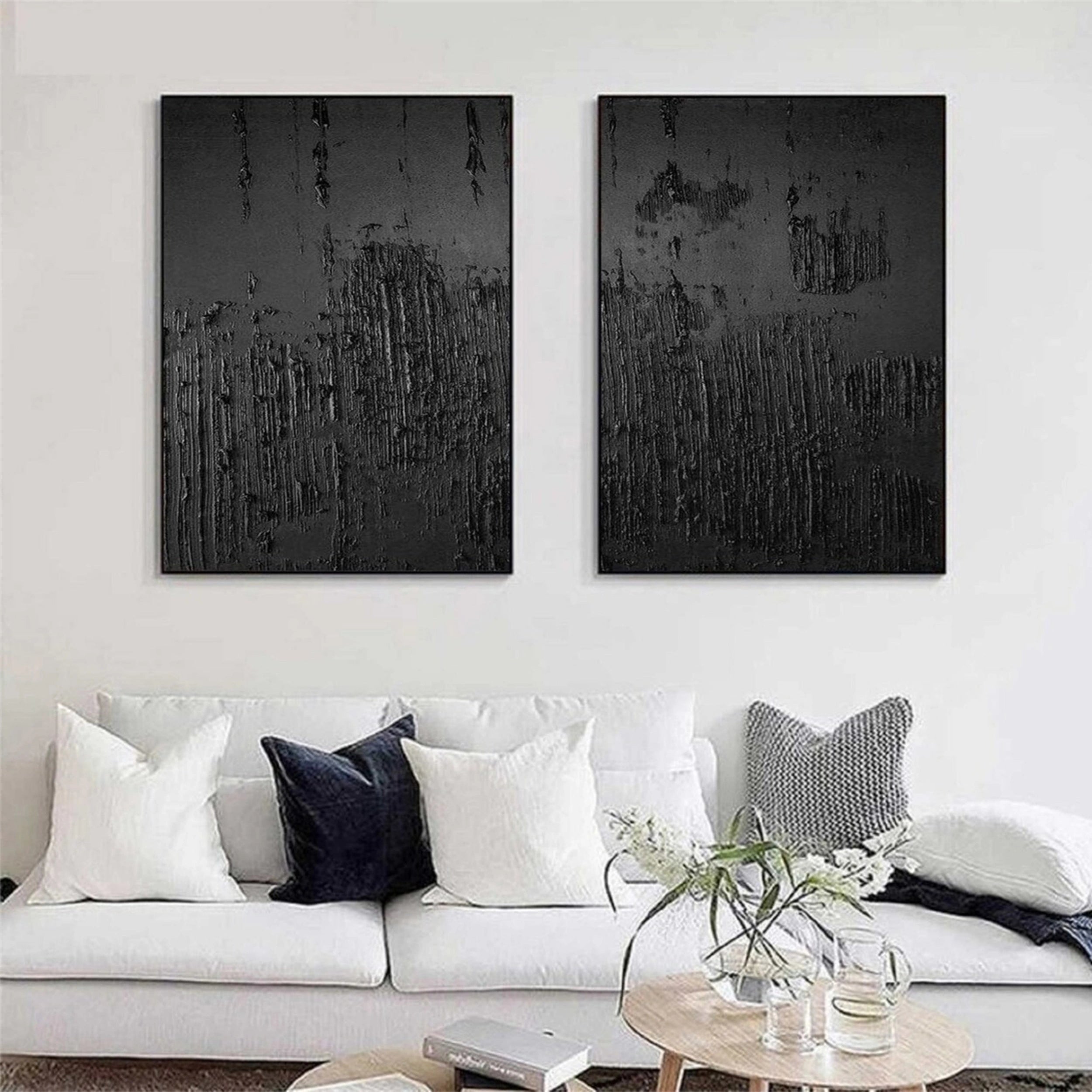 Black Textured Minimalist Wall Art Set of 2 #BT047