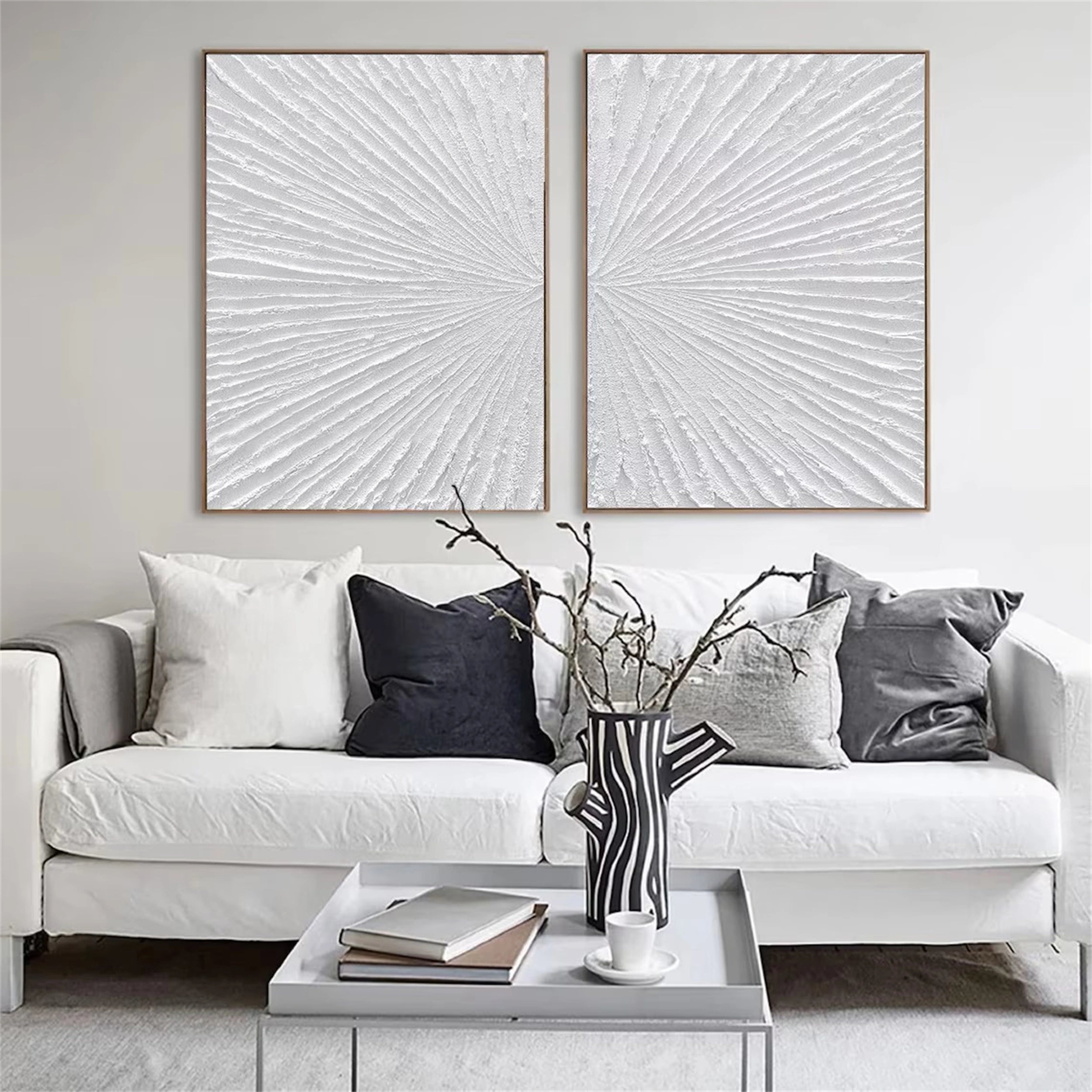 White Textured Minimalist Wall Art Set of 2 #WT088