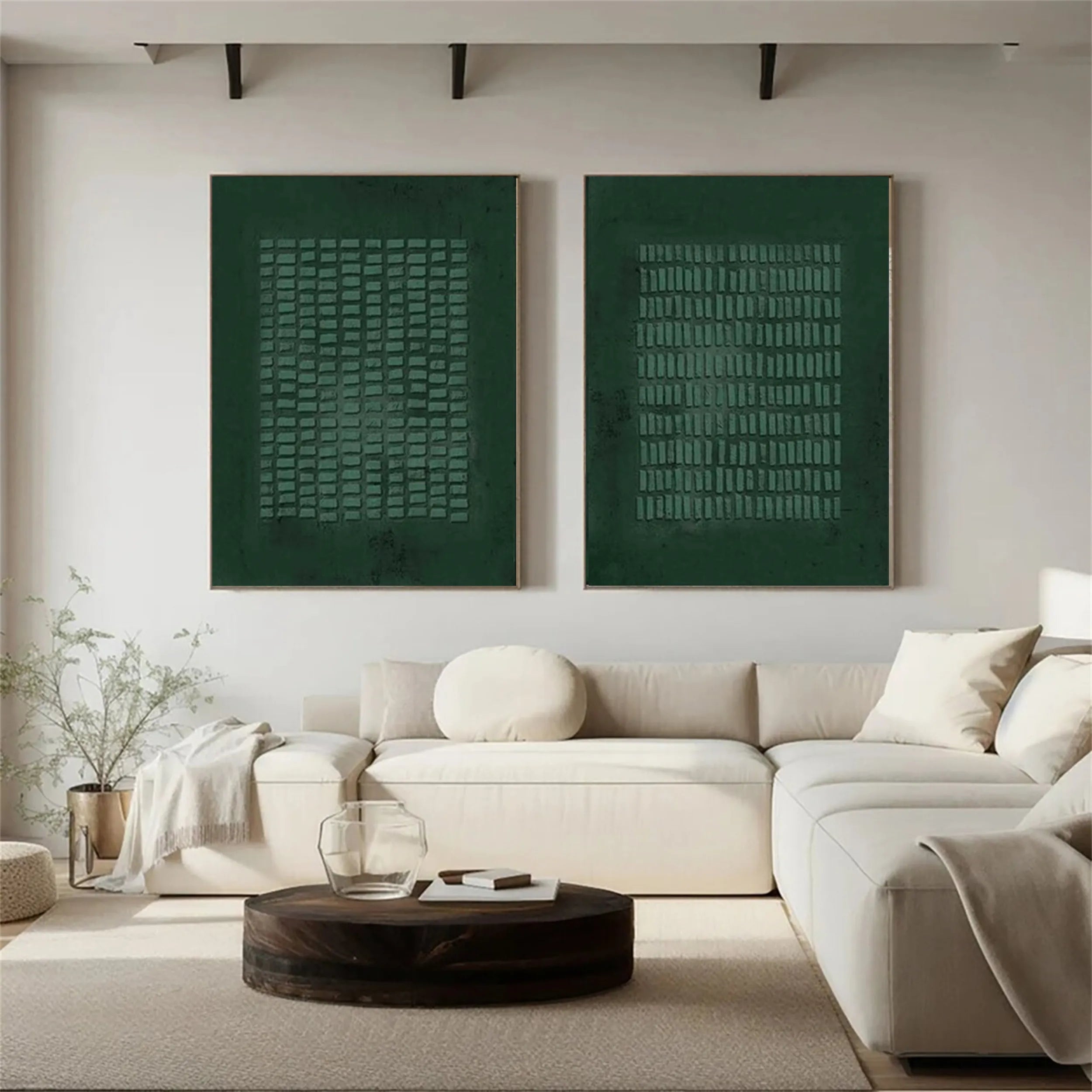 Green Textured Minimalist Wall Art Set of 2 #GT012