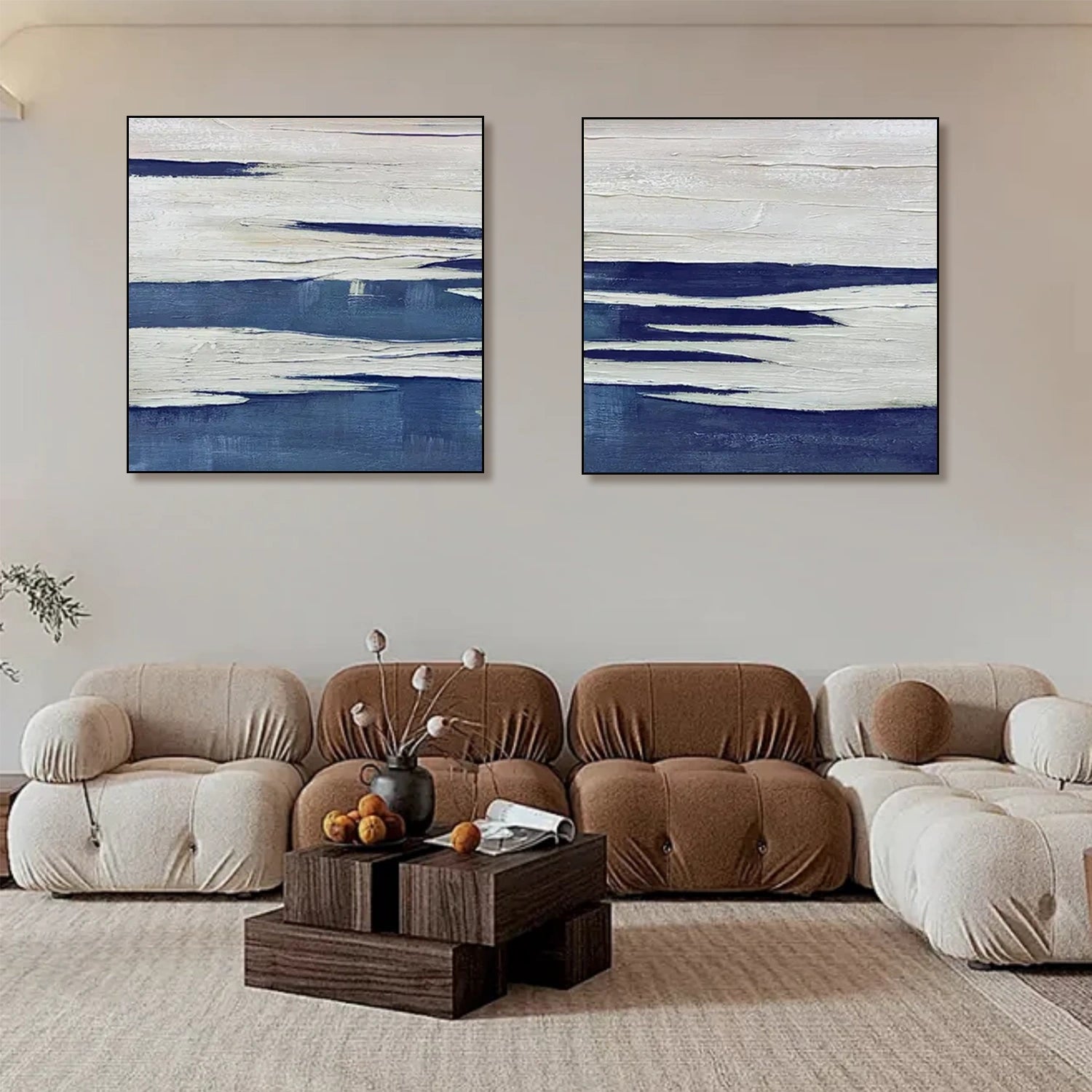 Blue and White Abstract Wall Art Set of 2 #AW082