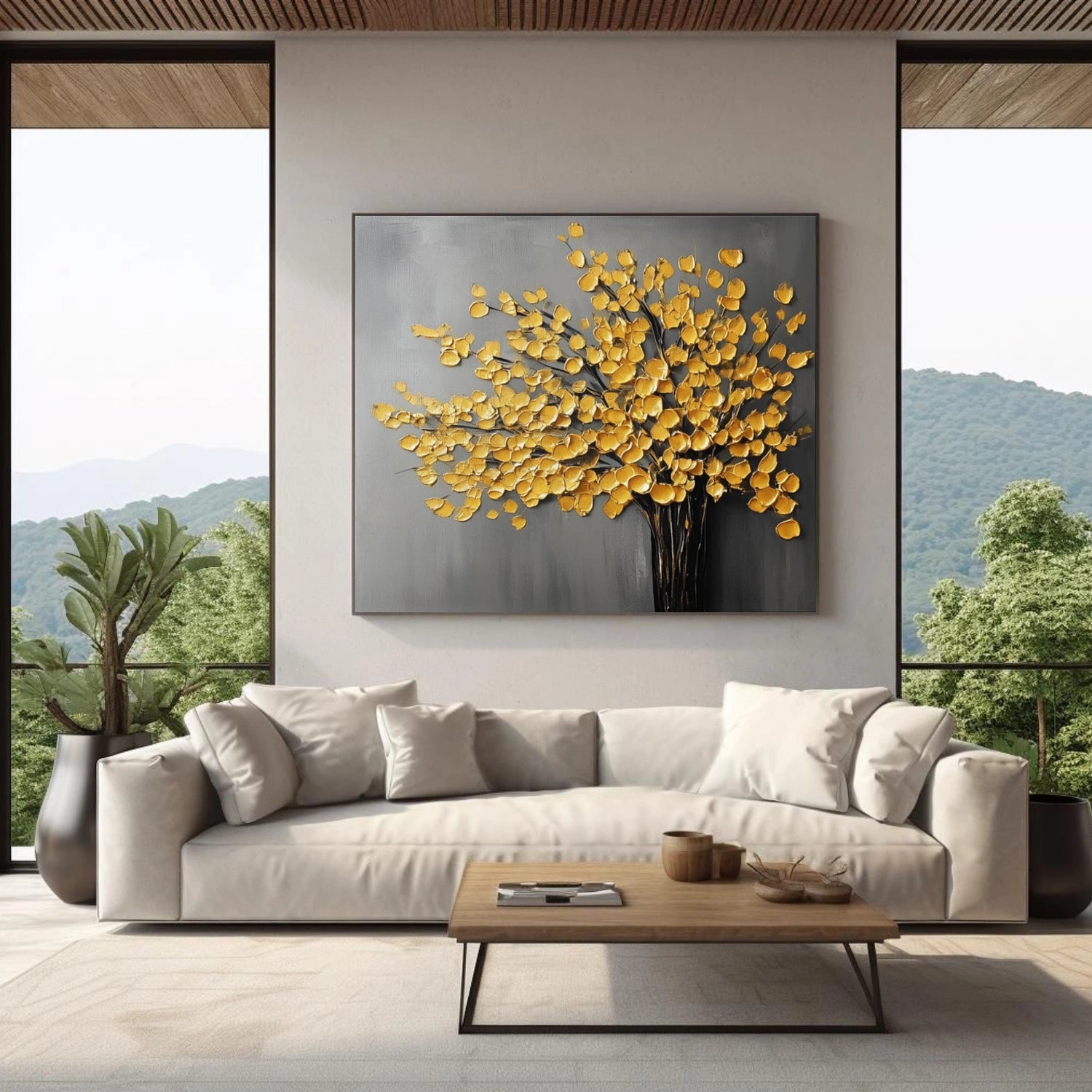 Tree And Flower Abstract Textured Wall Art #TF179